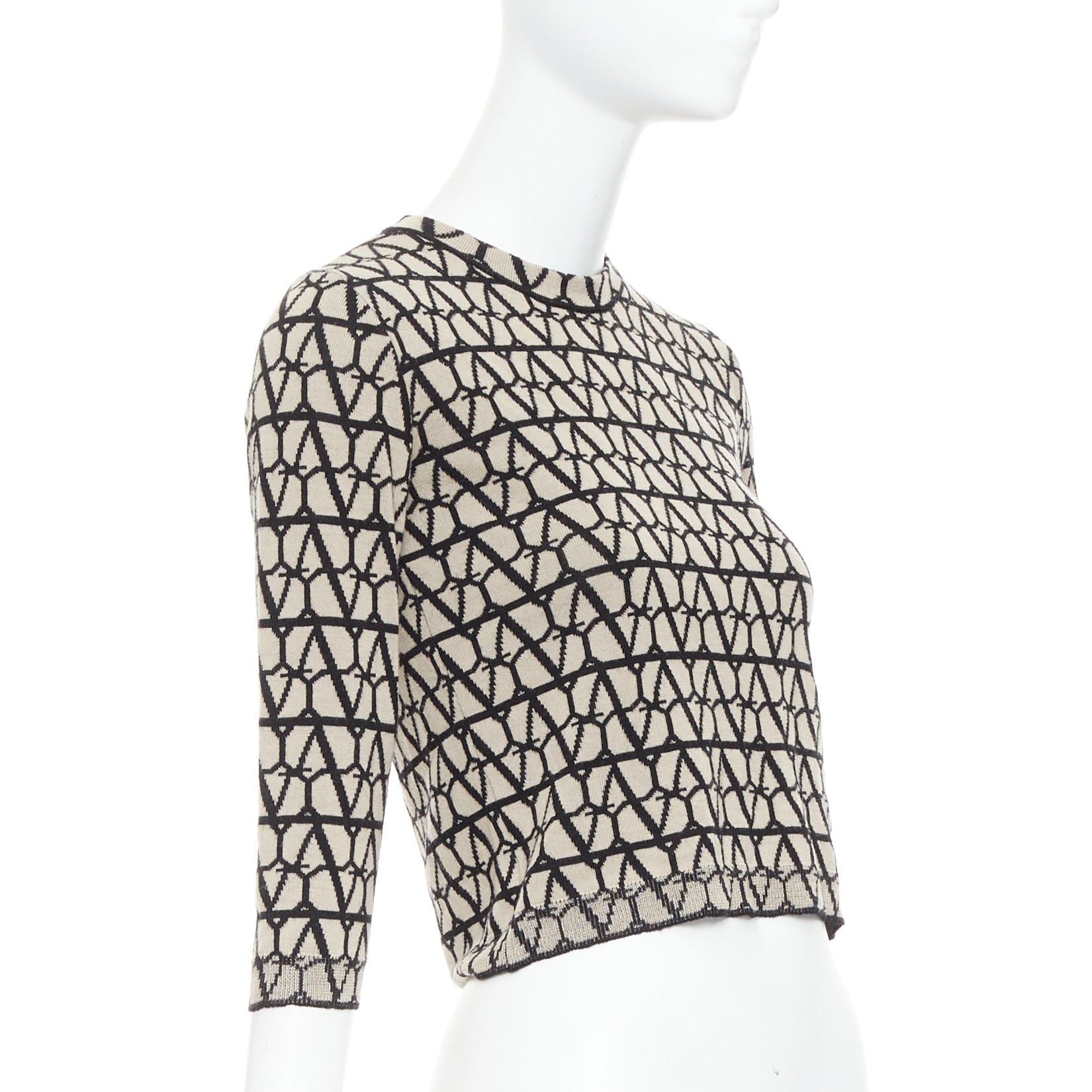 Valentino VALENTINO 2023 Toile Iconographe beige black 100% wool crop sweater top S Size S / US 4 / IT 40 - 3 Thumbnail