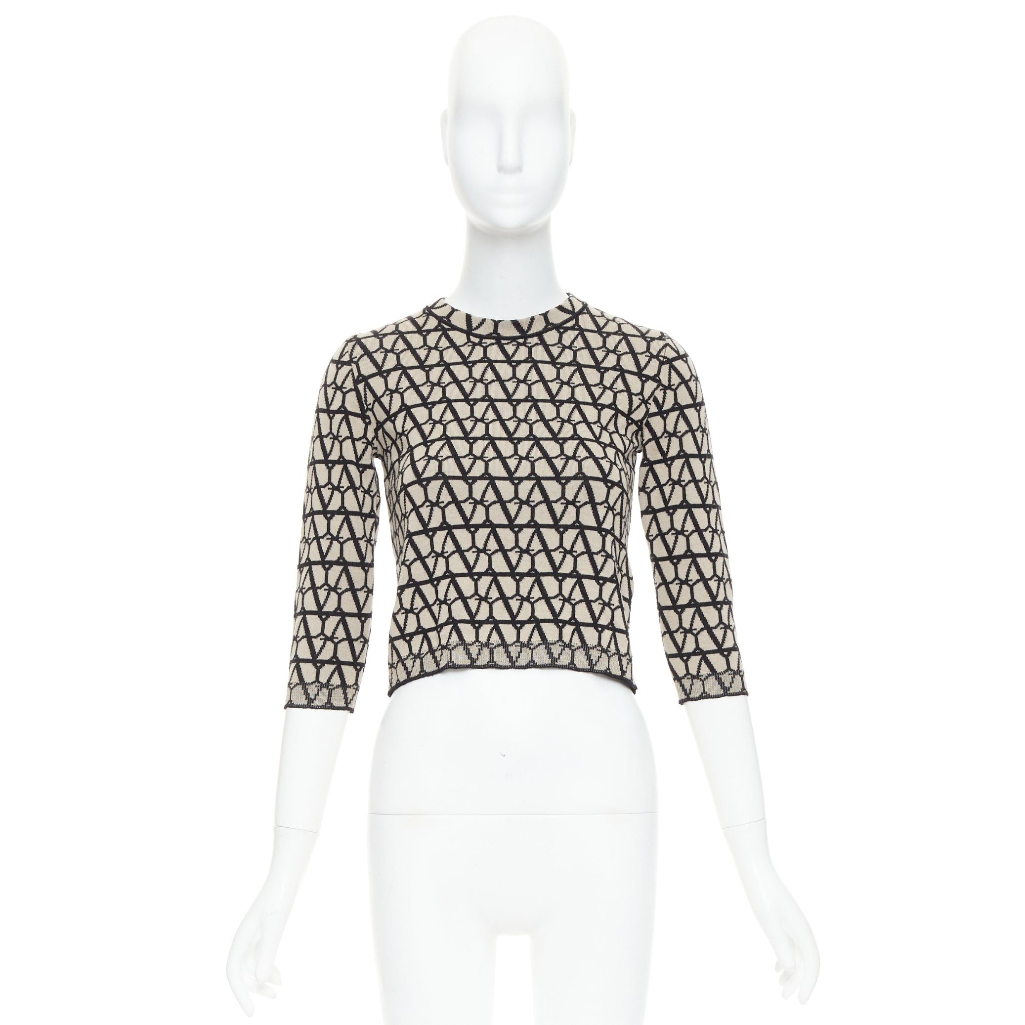 Valentino VALENTINO 2023 Toile Iconographe beige black 100% wool crop sweater top S Size S / US 4 / IT 40 - 9 Thumbnail