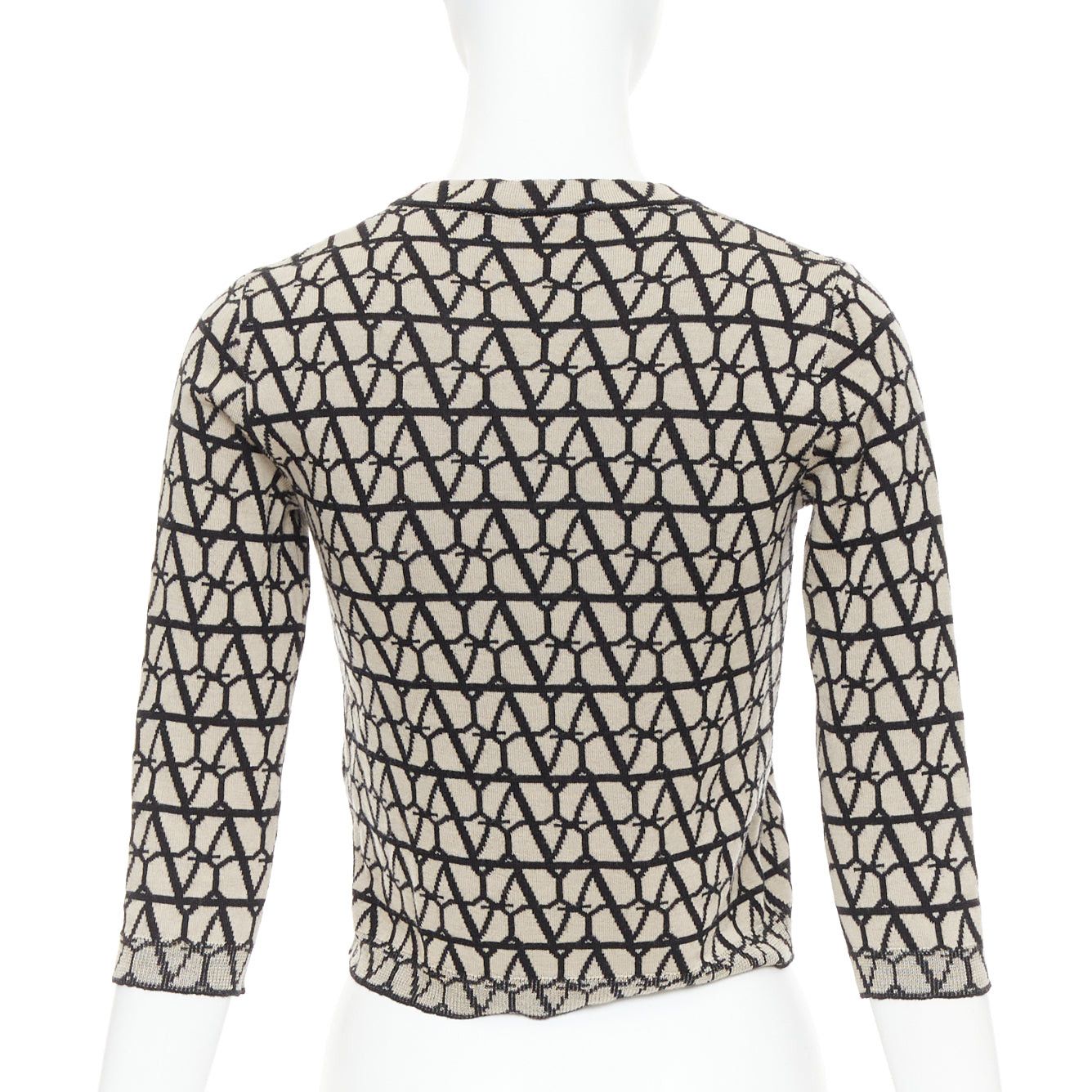 Valentino VALENTINO 2023 Toile Iconographe beige black 100% wool crop sweater top S Size S / US 4 / IT 40 - 5 Thumbnail