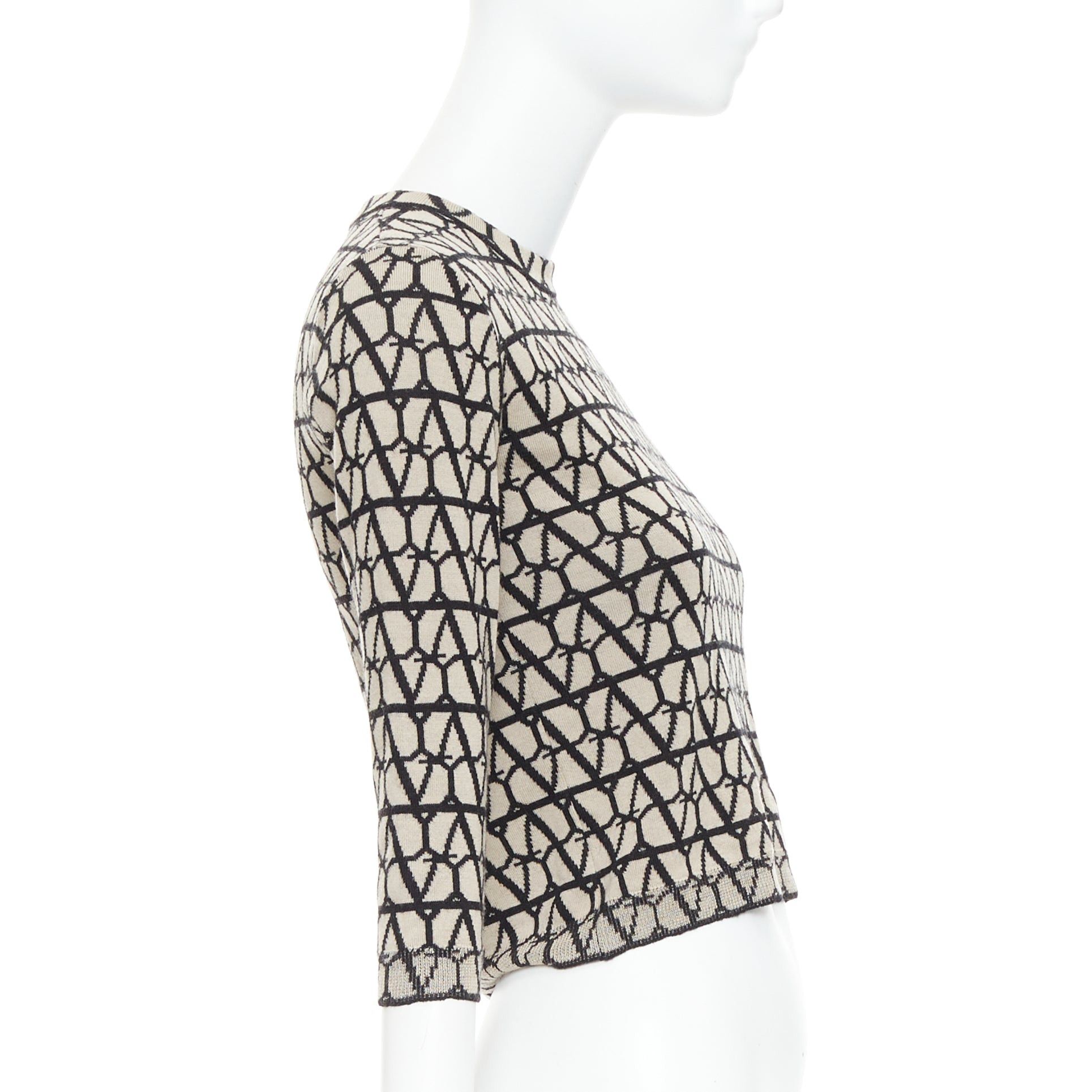 Valentino VALENTINO 2023 Toile Iconographe beige black 100% wool crop sweater top S Size S / US 4 / IT 40 - 4 Thumbnail