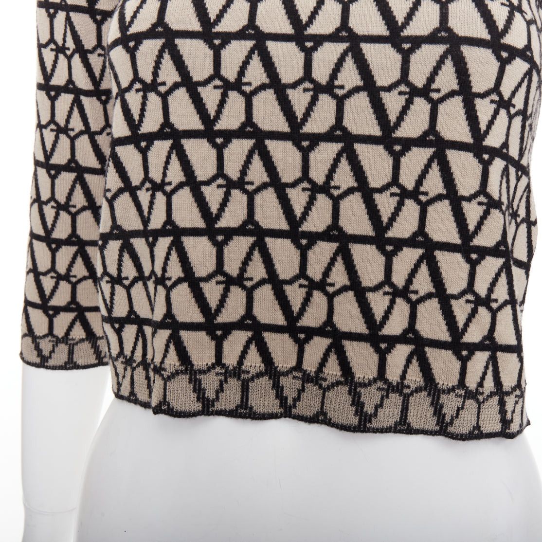 Valentino VALENTINO 2023 Toile Iconographe beige black 100% wool crop sweater top S Size S / US 4 / IT 40 - 7 Thumbnail