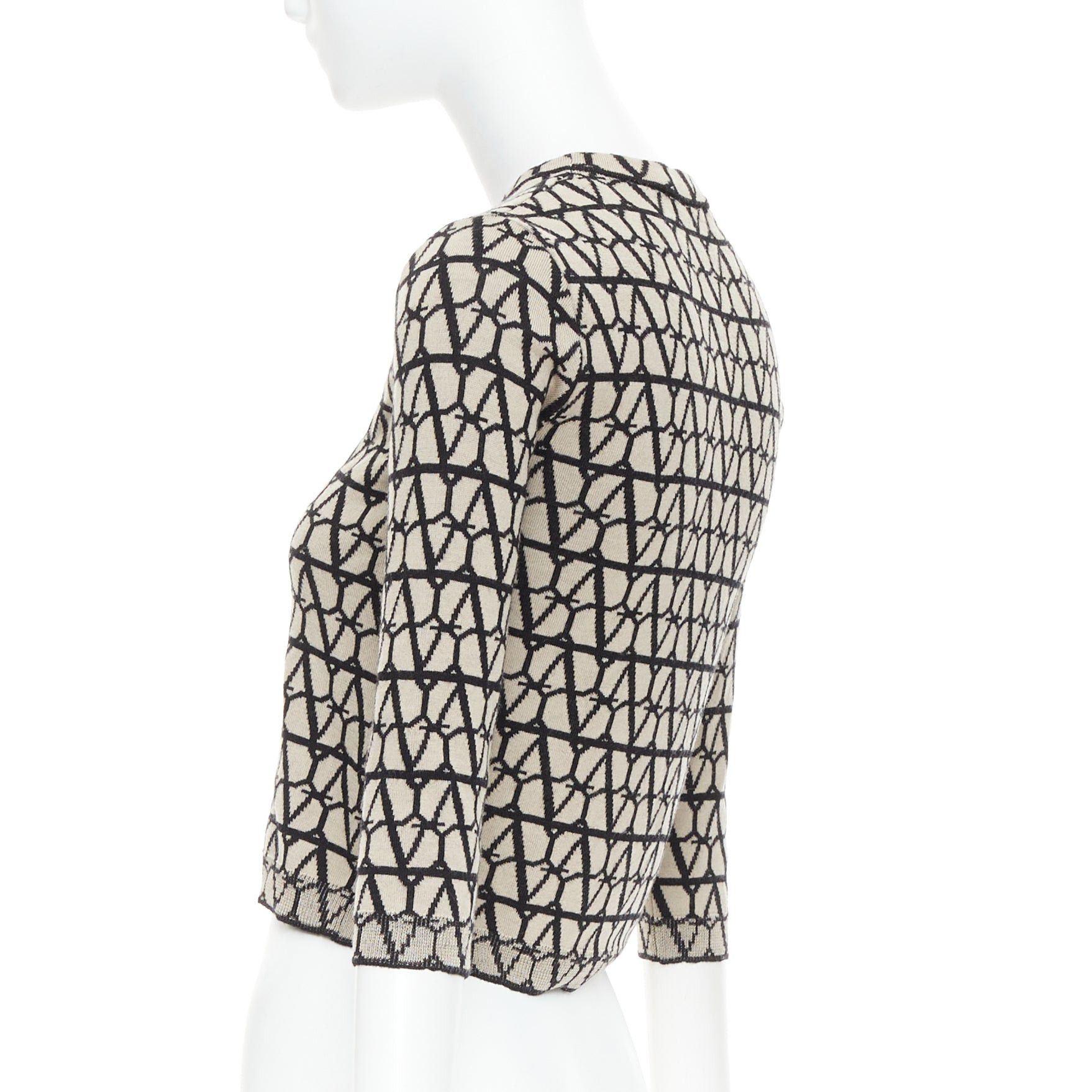 Valentino VALENTINO 2023 Toile Iconographe beige black 100% wool crop sweater top S Size S / US 4 / IT 40 - 6 Thumbnail