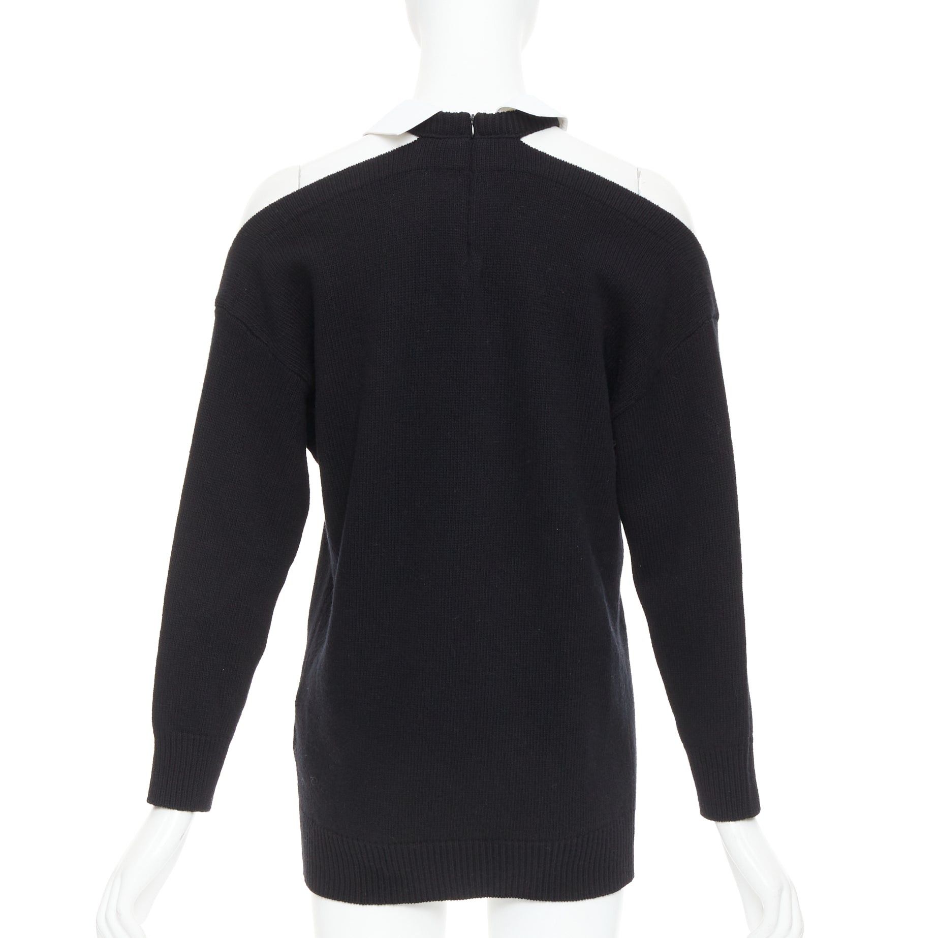 Valentino VALENTINO 2023 black 100% virgin wool collar cold shoulder sweater XS Size S / US 4 / IT 40 - 5 Thumbnail
