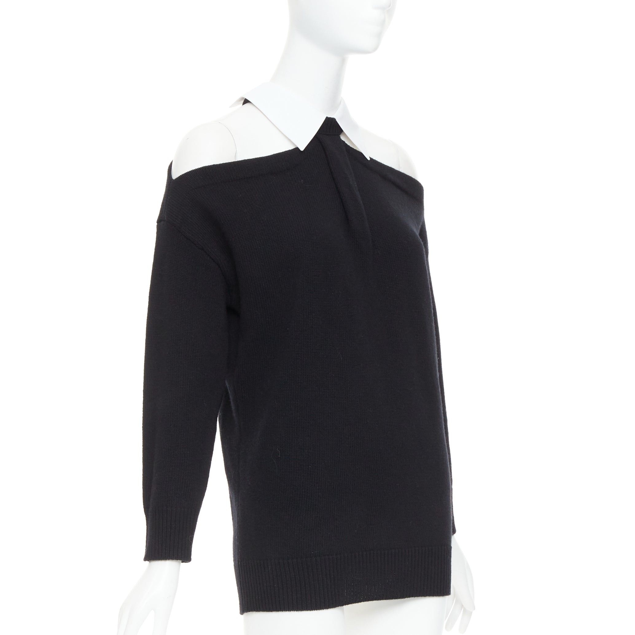 Valentino VALENTINO 2023 black 100% virgin wool collar cold shoulder sweater XS Size S / US 4 / IT 40 - 3 Thumbnail