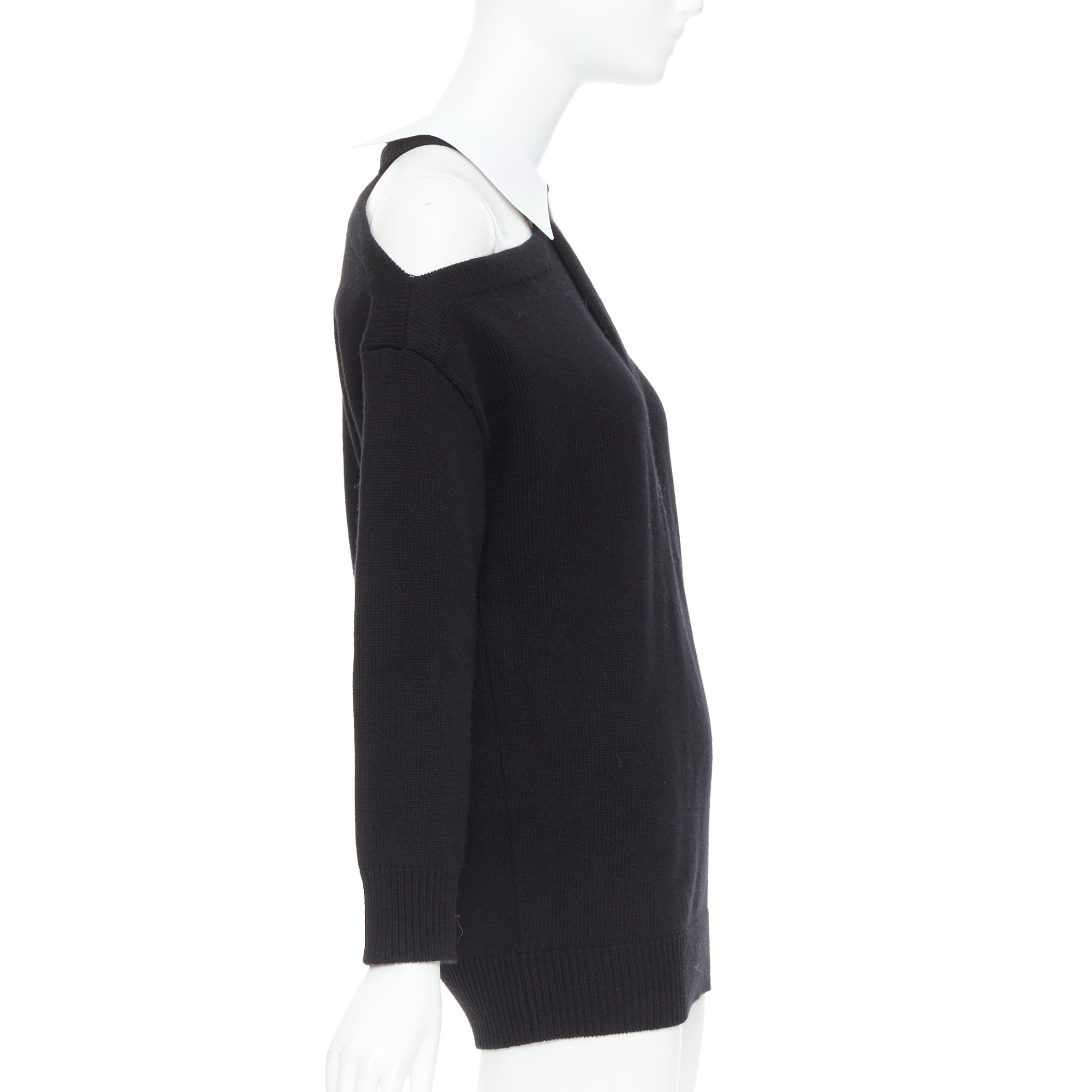 Valentino VALENTINO 2023 black 100% virgin wool collar cold shoulder sweater XS Size S / US 4 / IT 40 - 4 Thumbnail