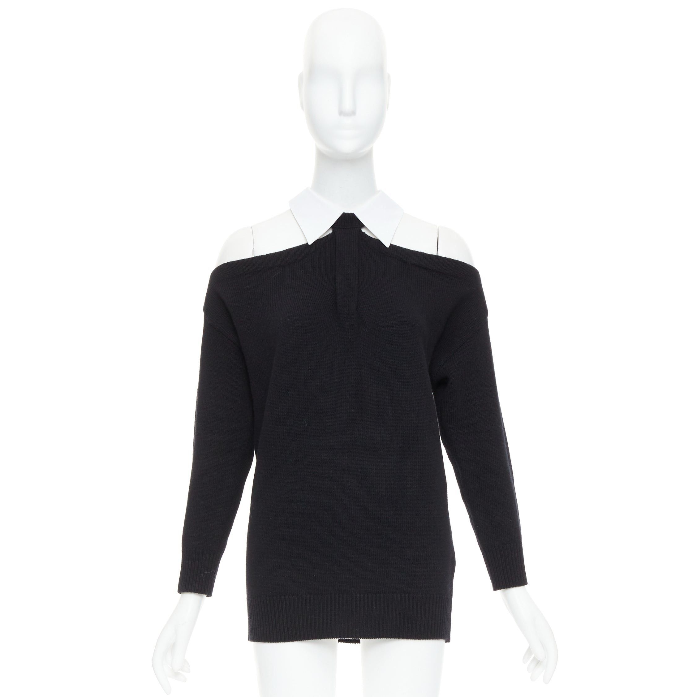 Valentino VALENTINO 2023 black 100% virgin wool collar cold shoulder sweater XS Size S / US 4 / IT 40 - 9 Thumbnail