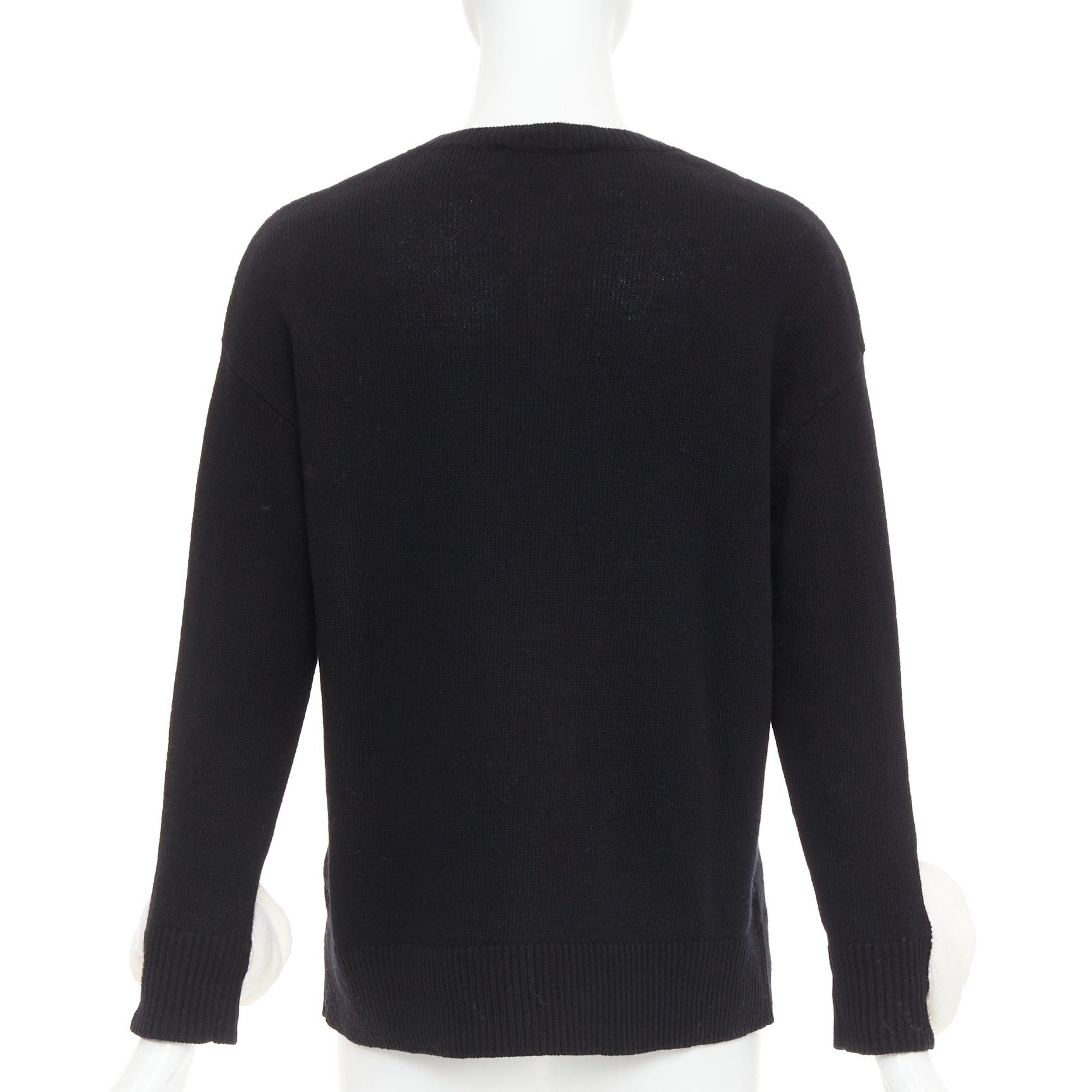 Valentino VALENTINO 2024 black virgin wool cream 3D Flower cuff crew neck sweater XS Size S / US 4 / IT 40 - 5 Thumbnail
