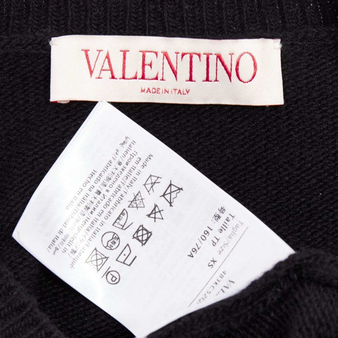 Valentino VALENTINO 2024 black virgin wool cream 3D Flower cuff crew neck sweater XS Size S / US 4 / IT 40 - 8 Thumbnail