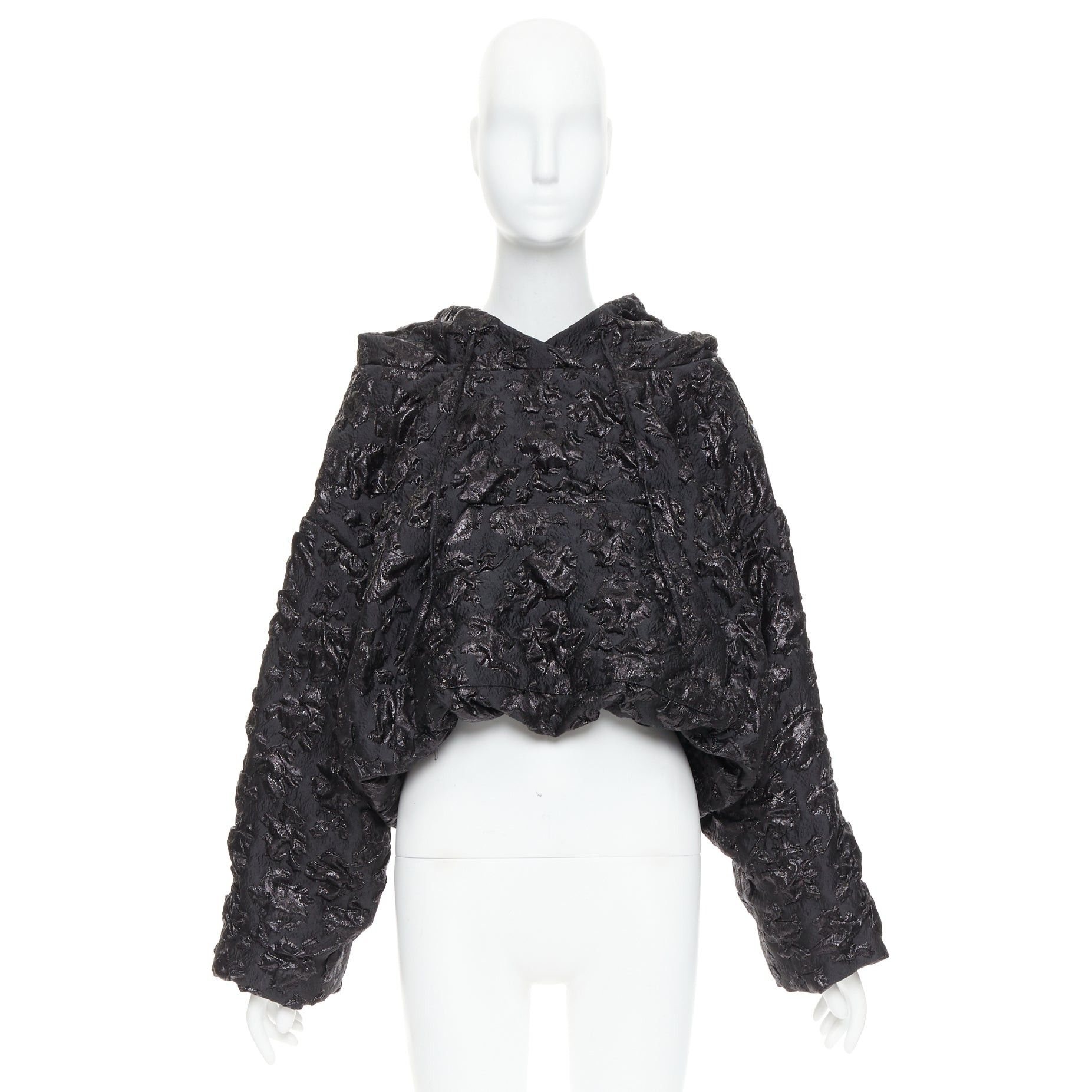 Valentino VALENTINO Pier Paolo Piccioli 2022 black floral 3D jacquard cropped hoodie IT42 M Size M / US 6-8 / IT 42-44 - 9 Thumbnail