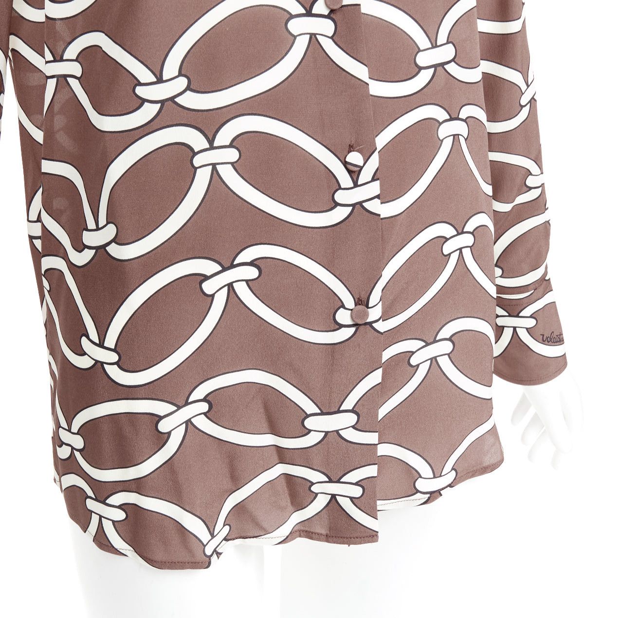 Valentino VALENTINO Chain 1967 brown cream crepe de chine silk tie neck blouse IT38 XS Size XS / US 0-2 / IT 36-38 - 7 Thumbnail