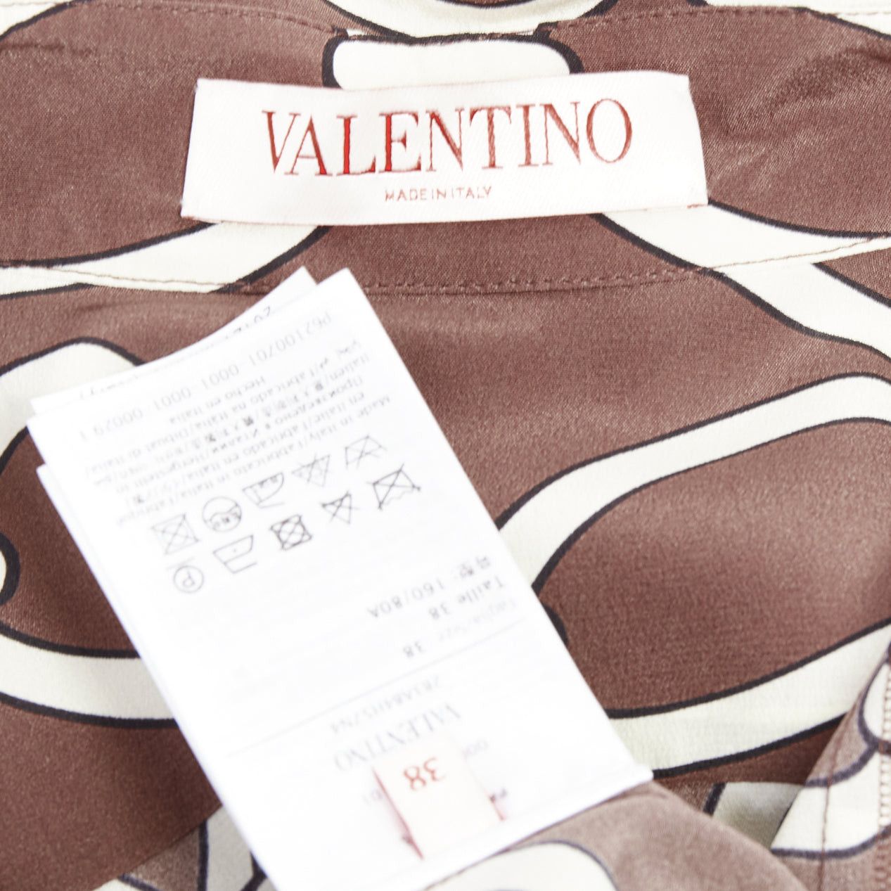 Valentino VALENTINO Chain 1967 brown cream crepe de chine silk tie neck blouse IT38 XS Size XS / US 0-2 / IT 36-38 - 8 Thumbnail