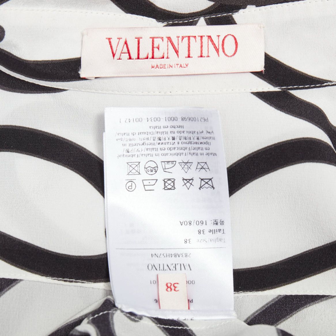 Valentino VALENTINO 2022 Chain 1967 black white crepe de chine silk blouse IT38 XS Size XS / US 0-2 / IT 36-38 - 8 Thumbnail