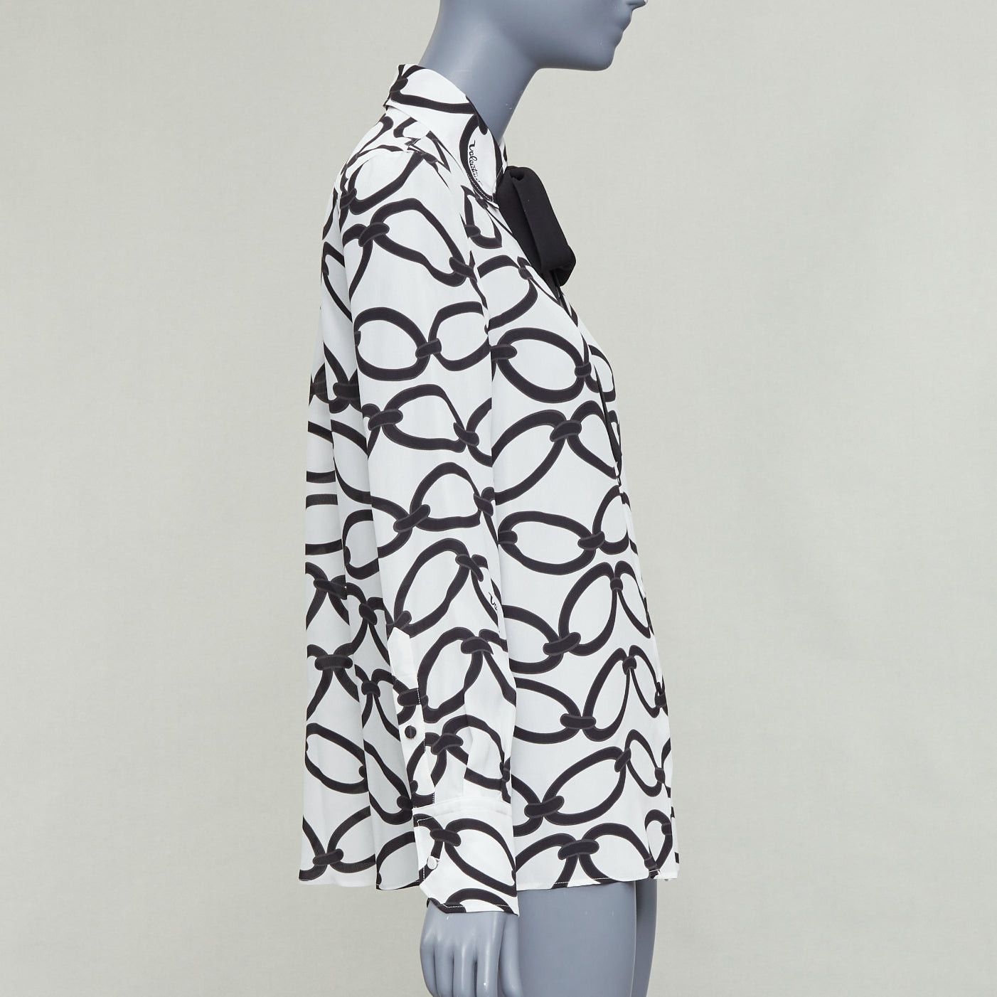Valentino VALENTINO 2022 Chain 1967 black white crepe de chine silk blouse IT38 XS Size XS / US 0-2 / IT 36-38 - 4 Thumbnail