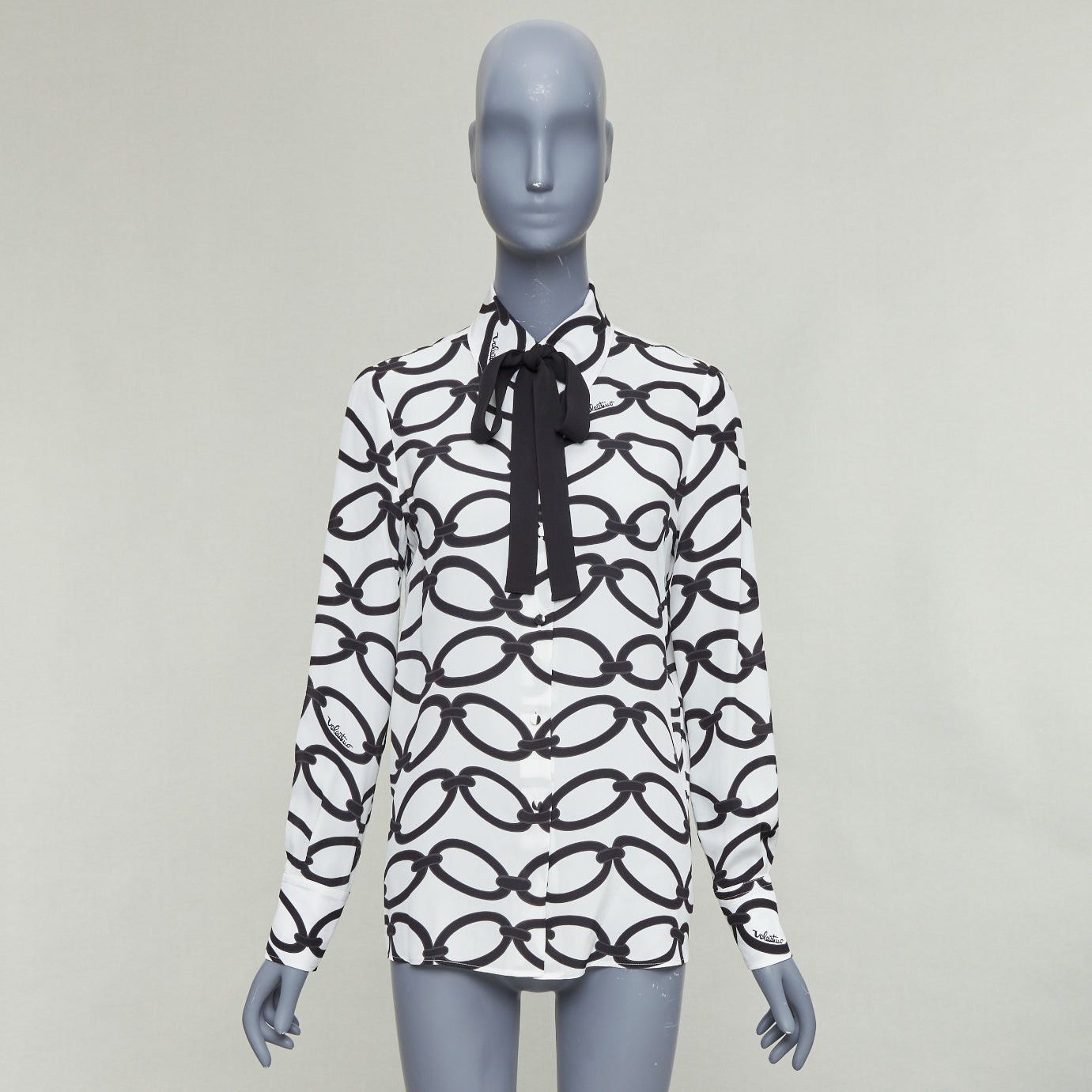 Valentino VALENTINO 2022 Chain 1967 black white crepe de chine silk blouse IT38 XS Size XS / US 0-2 / IT 36-38 - 9 Thumbnail