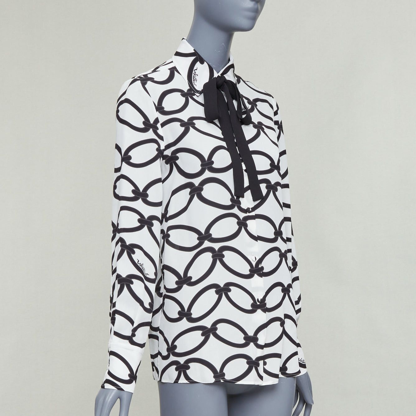 Valentino VALENTINO 2022 Chain 1967 black white crepe de chine silk blouse IT38 XS Size XS / US 0-2 / IT 36-38 - 3 Thumbnail