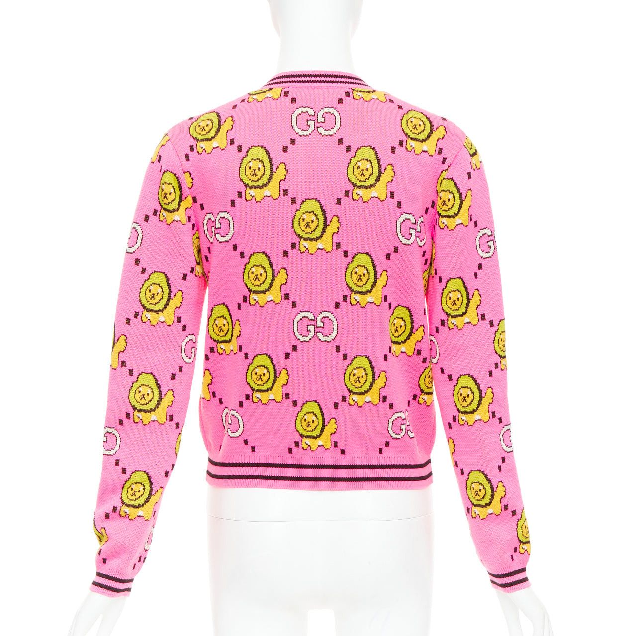 Gucci GUCCI PIKARAR pink yellow cotton Kawaii Lion GG monogram cropped cardigan XXS Size XS / US 0-2 / IT 36-38 - 6 Thumbnail