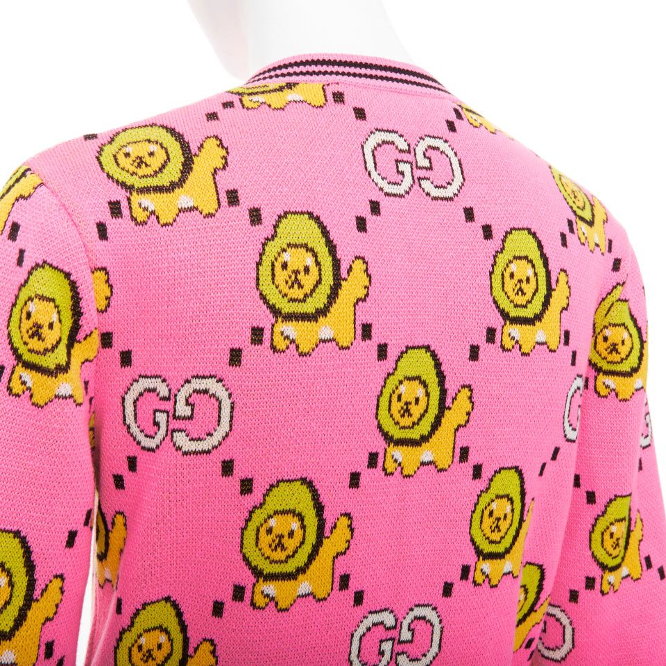 Gucci GUCCI PIKARAR pink yellow cotton Kawaii Lion GG monogram cropped cardigan XXS Size XS / US 0-2 / IT 36-38 - 8 Thumbnail