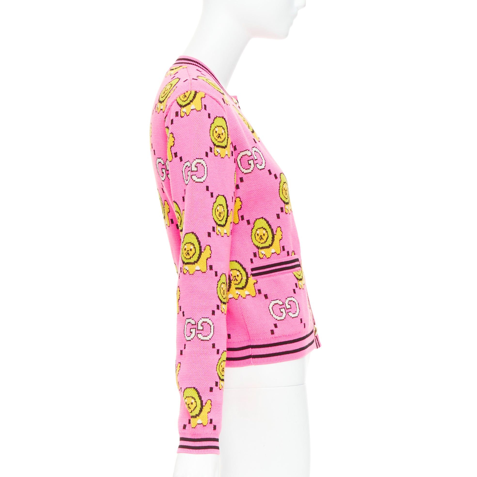 Gucci GUCCI PIKARAR pink yellow cotton Kawaii Lion GG monogram cropped cardigan XXS Size XS / US 0-2 / IT 36-38 - 5 Thumbnail