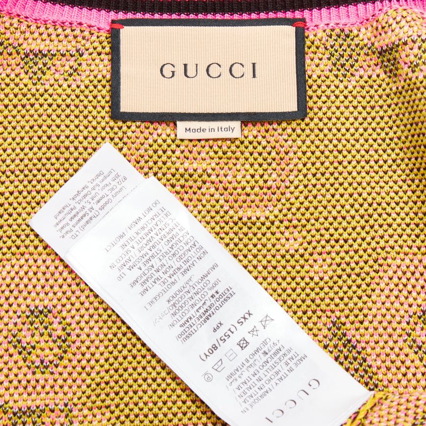 Gucci GUCCI PIKARAR pink yellow cotton Kawaii Lion GG monogram cropped cardigan XXS Size XS / US 0-2 / IT 36-38 - 9 Thumbnail