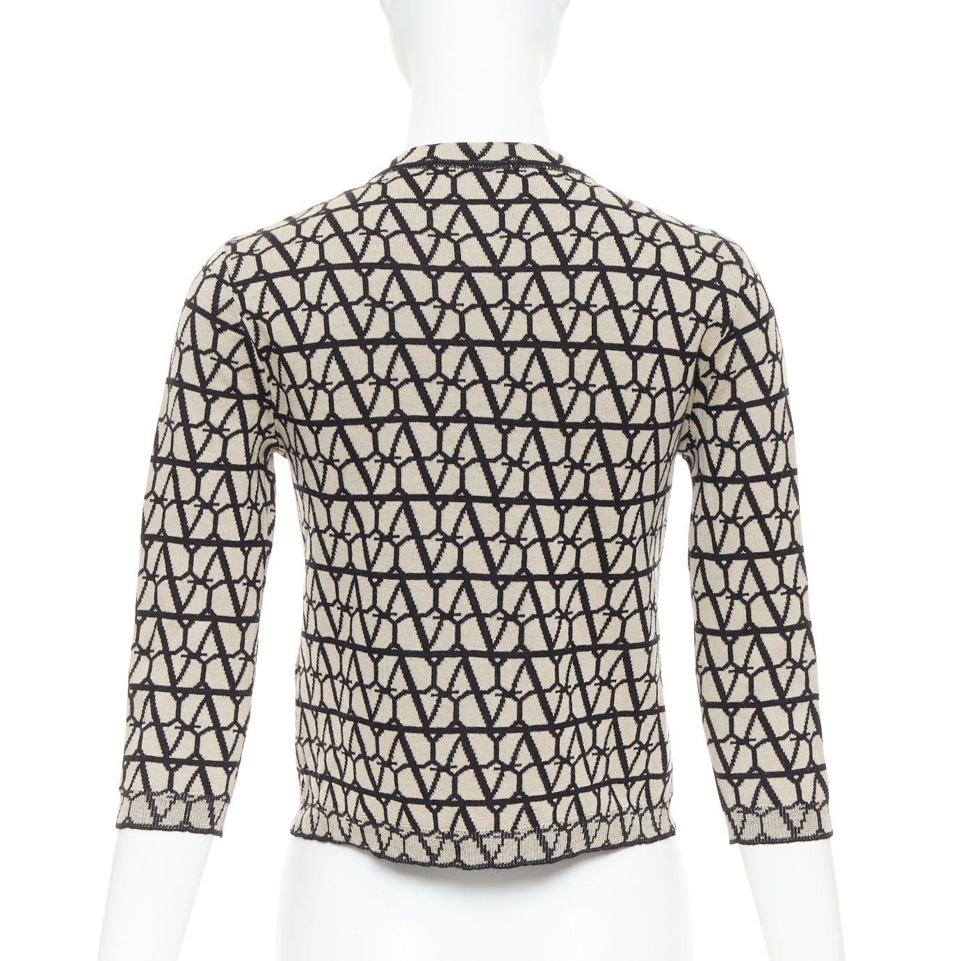 Valentino VALENTINO 2023 Toile Iconographe monogram beige black wool cropped cardigan S Size S / US 4 / IT 40 - 6 Thumbnail