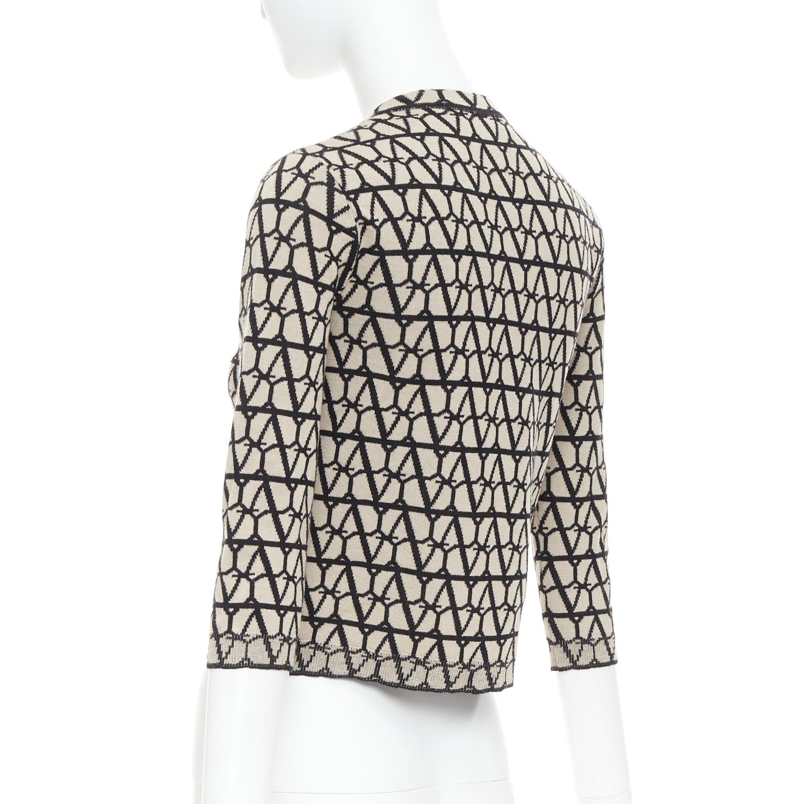 Valentino VALENTINO 2023 Toile Iconographe monogram beige black wool cropped cardigan S Size S / US 4 / IT 40 - 7 Thumbnail