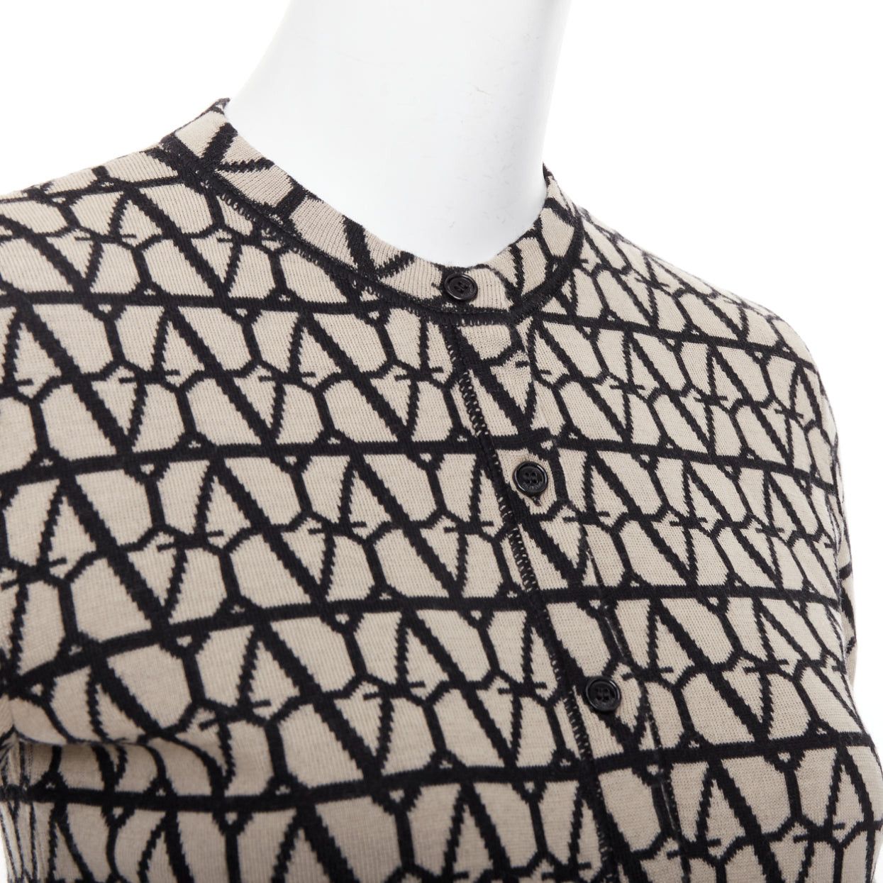 Valentino VALENTINO 2023 Toile Iconographe monogram beige black wool cropped cardigan S Size S / US 4 / IT 40 - 2 Thumbnail