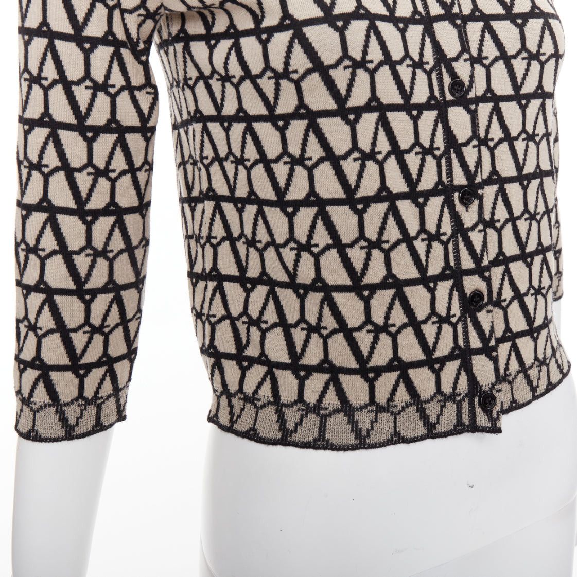 Valentino VALENTINO 2023 Toile Iconographe monogram beige black wool cropped cardigan S Size S / US 4 / IT 40 - 8 Thumbnail