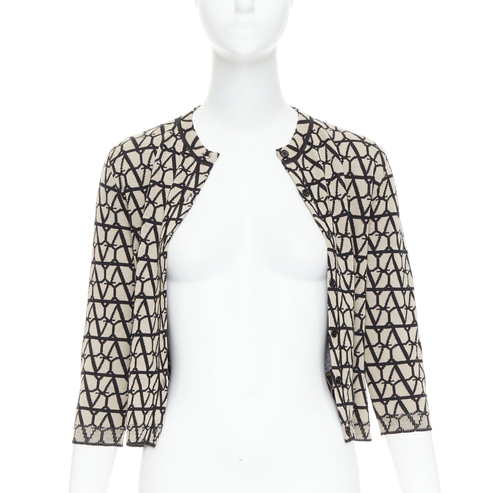 Valentino VALENTINO 2023 Toile Iconographe monogram beige black wool cropped cardigan S Size S / US 4 / IT 40 - 3 Thumbnail