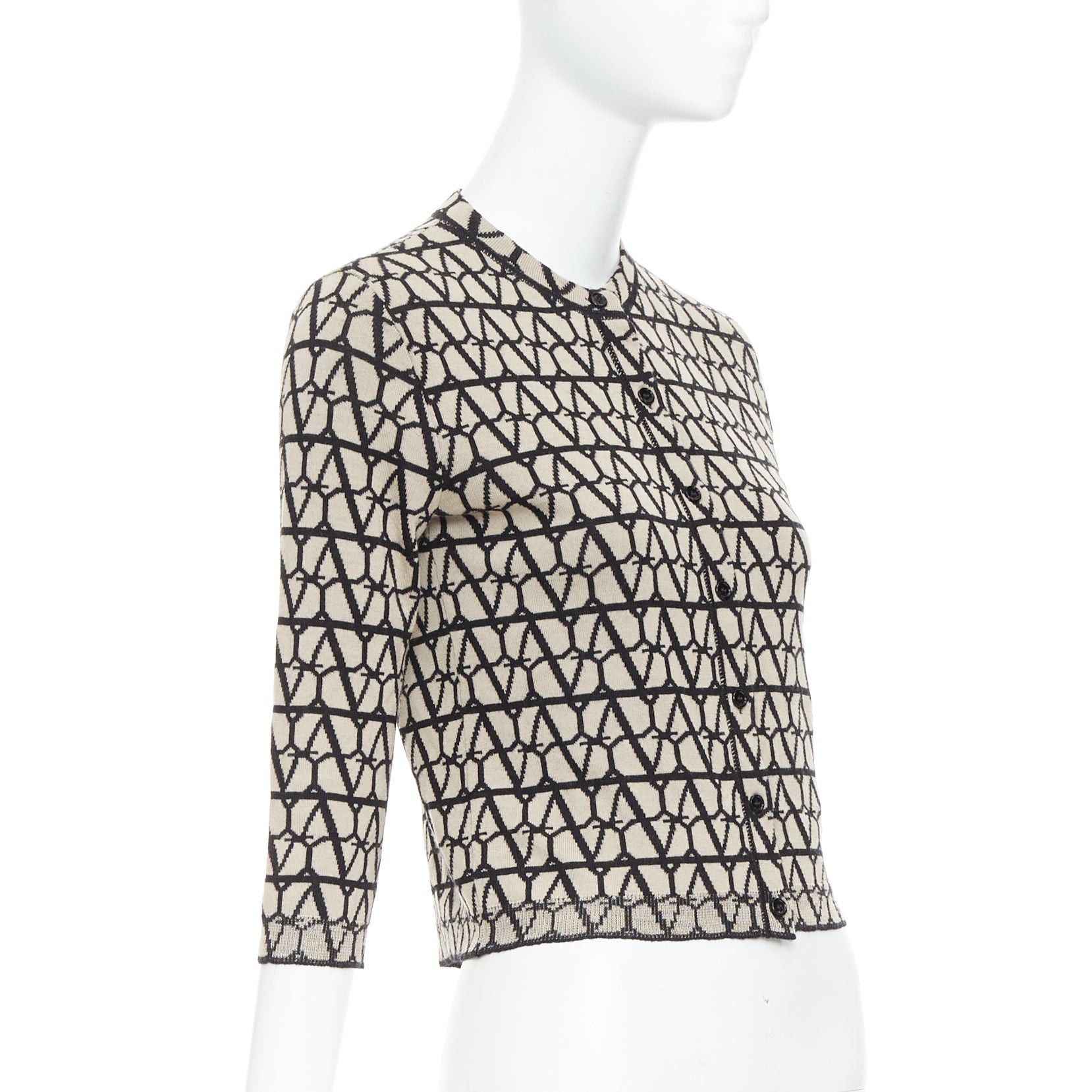 Valentino VALENTINO 2023 Toile Iconographe monogram beige black wool cropped cardigan S Size S / US 4 / IT 40 - 4 Thumbnail