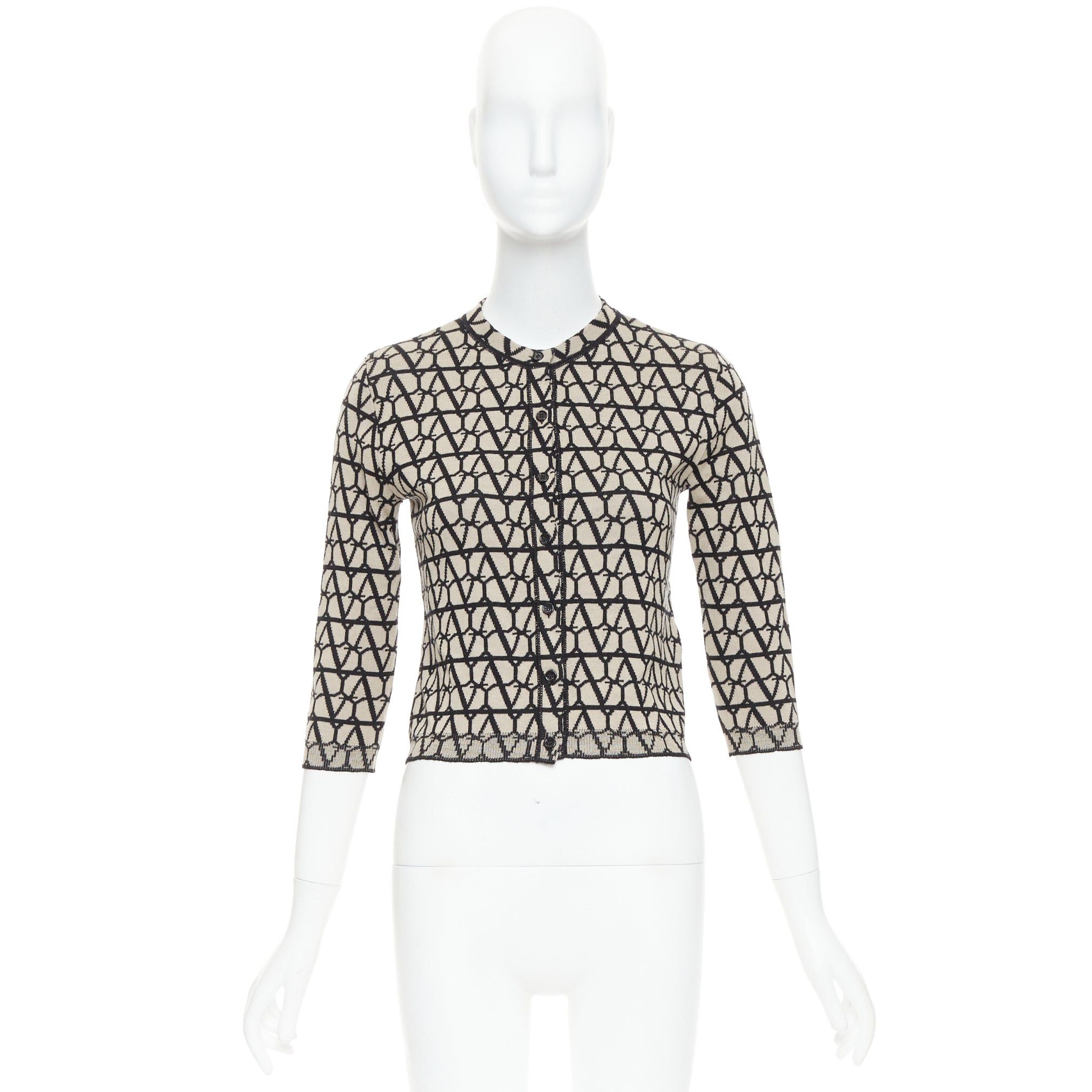Valentino VALENTINO 2023 Toile Iconographe monogram beige black wool cropped cardigan S Size S / US 4 / IT 40 - 10 Thumbnail