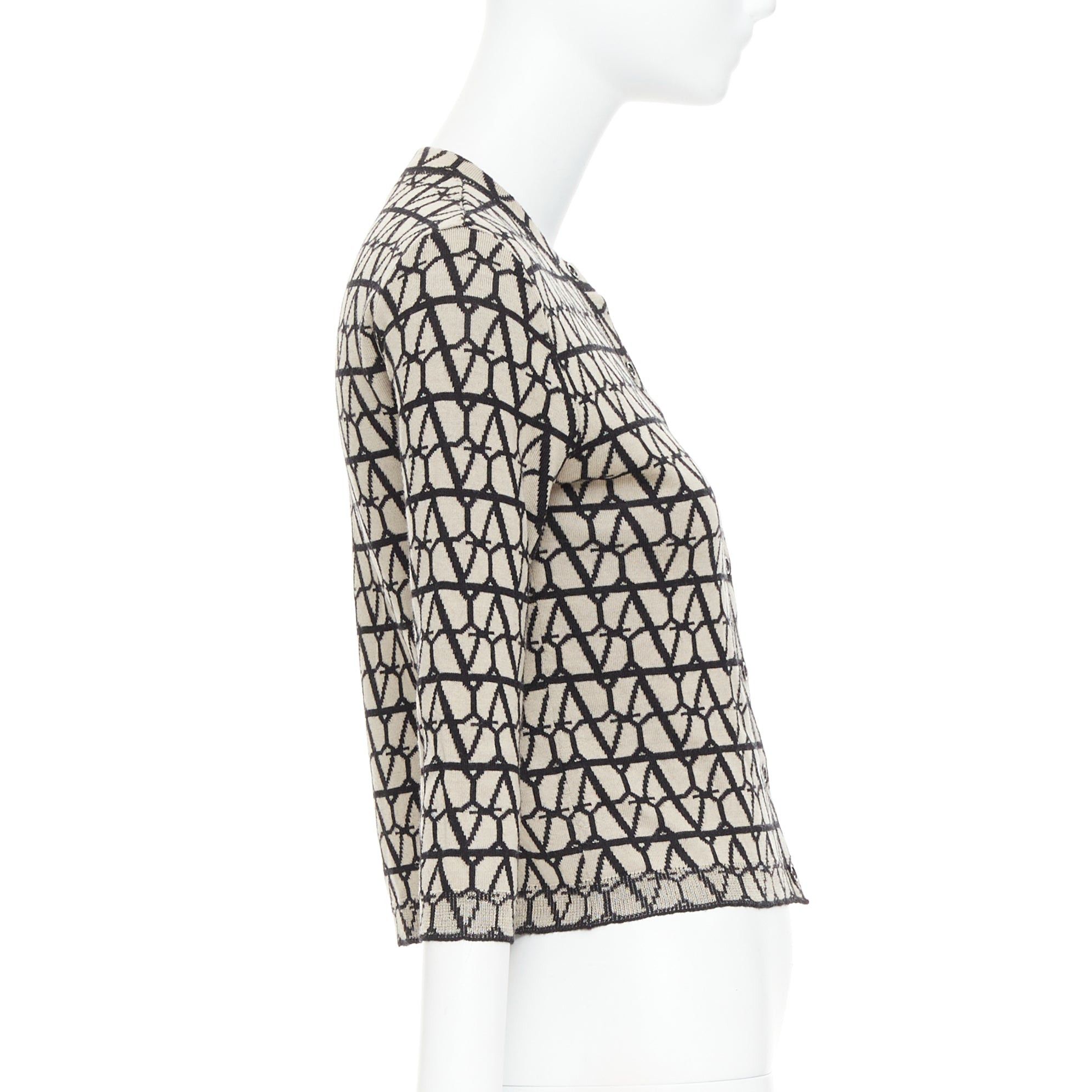Valentino VALENTINO 2023 Toile Iconographe monogram beige black wool cropped cardigan S Size S / US 4 / IT 40 - 5 Thumbnail