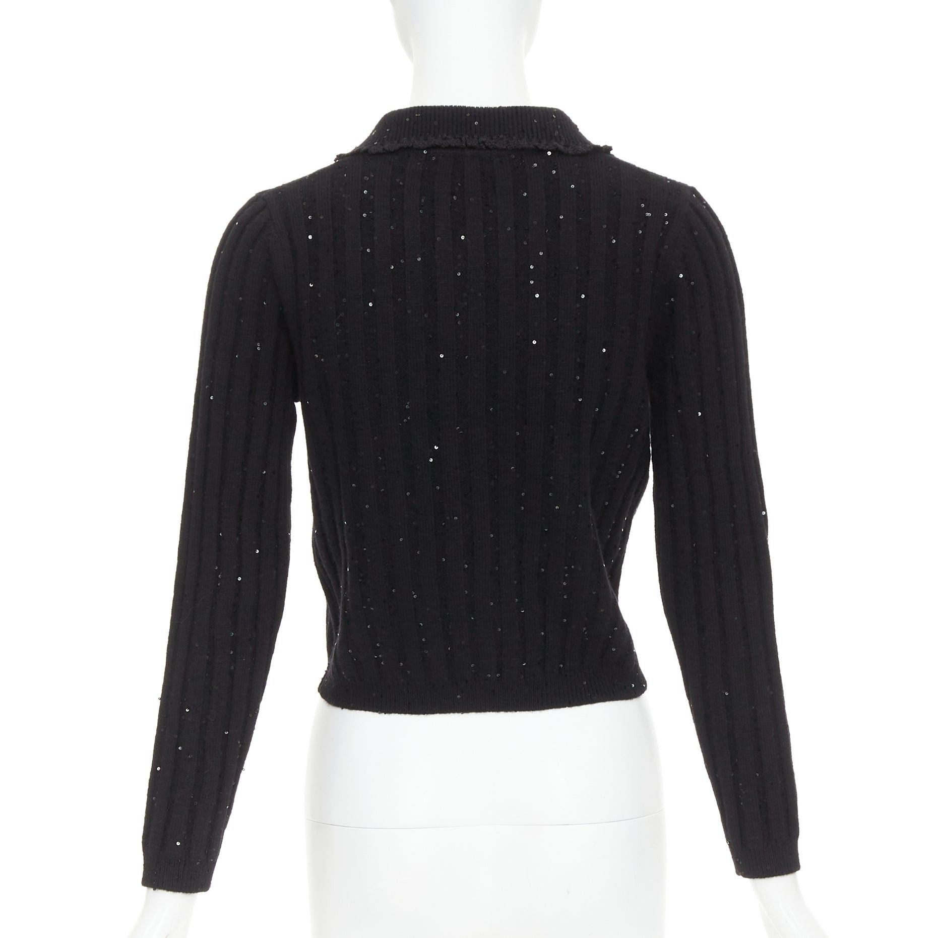 Shushu/Tong SHUSHU TONG black sequins wool cotton blend logo crop cardigan UK6 XS Size XS / US 0-2 / IT 36-38 - 6 Thumbnail