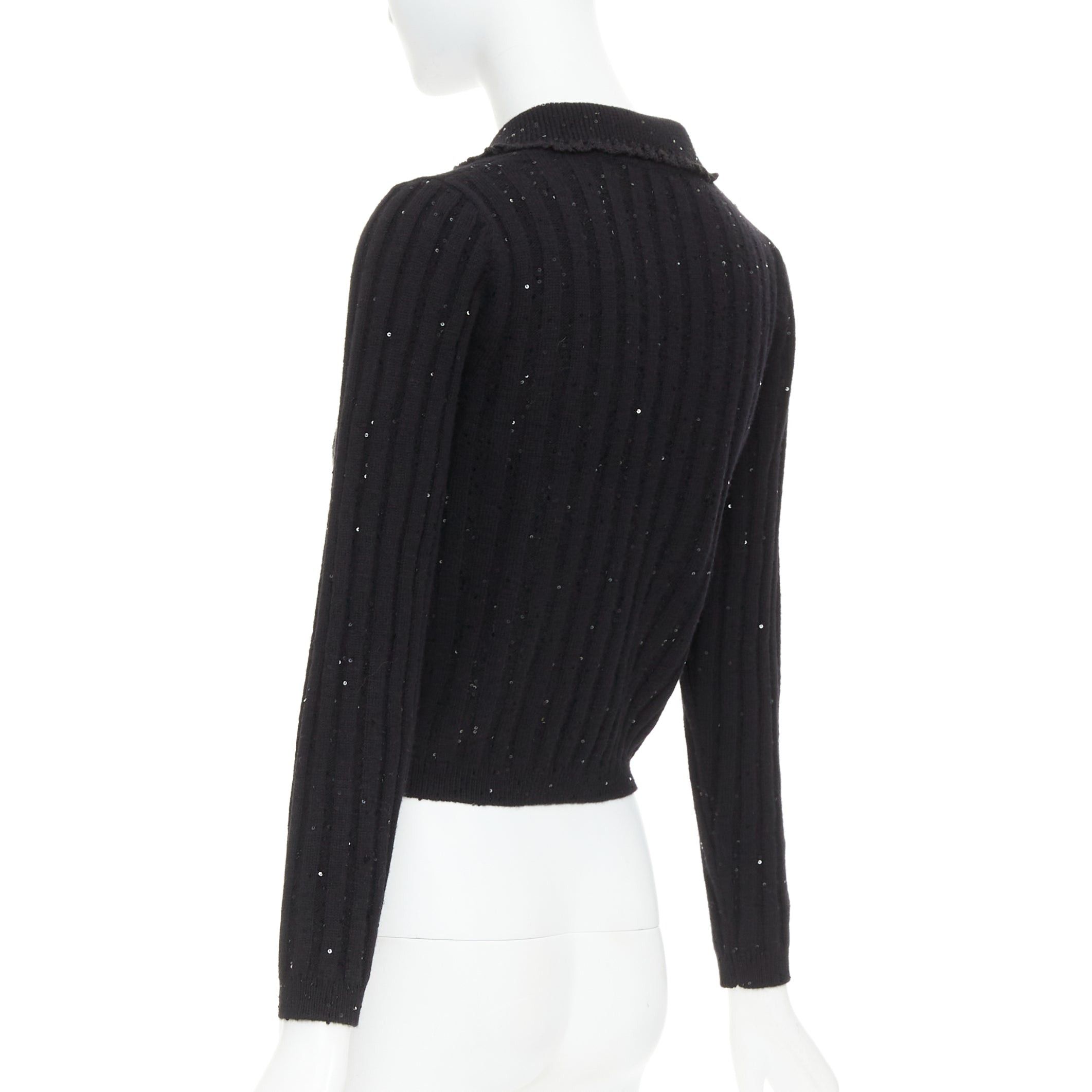 Shushu/Tong SHUSHU TONG black sequins wool cotton blend logo crop cardigan UK6 XS Size XS / US 0-2 / IT 36-38 - 7 Thumbnail