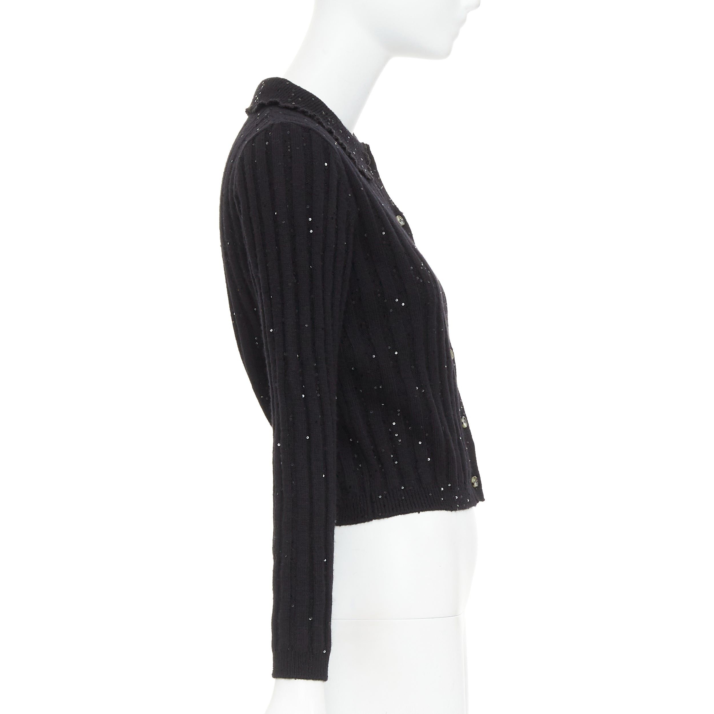 Shushu/Tong SHUSHU TONG black sequins wool cotton blend logo crop cardigan UK6 XS Size XS / US 0-2 / IT 36-38 - 5 Thumbnail