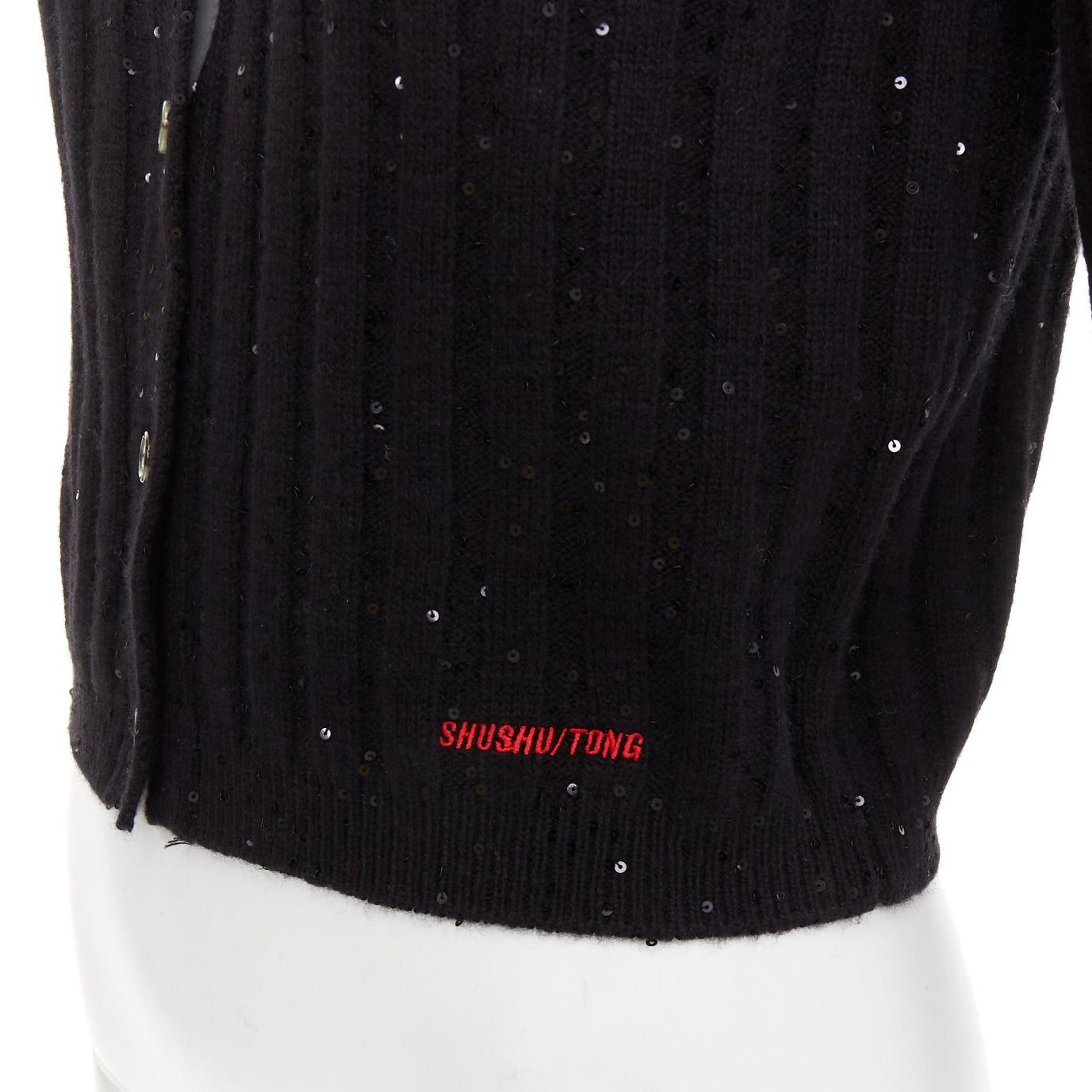 Shushu/Tong SHUSHU TONG black sequins wool cotton blend logo crop cardigan UK6 XS Size XS / US 0-2 / IT 36-38 - 2 Thumbnail