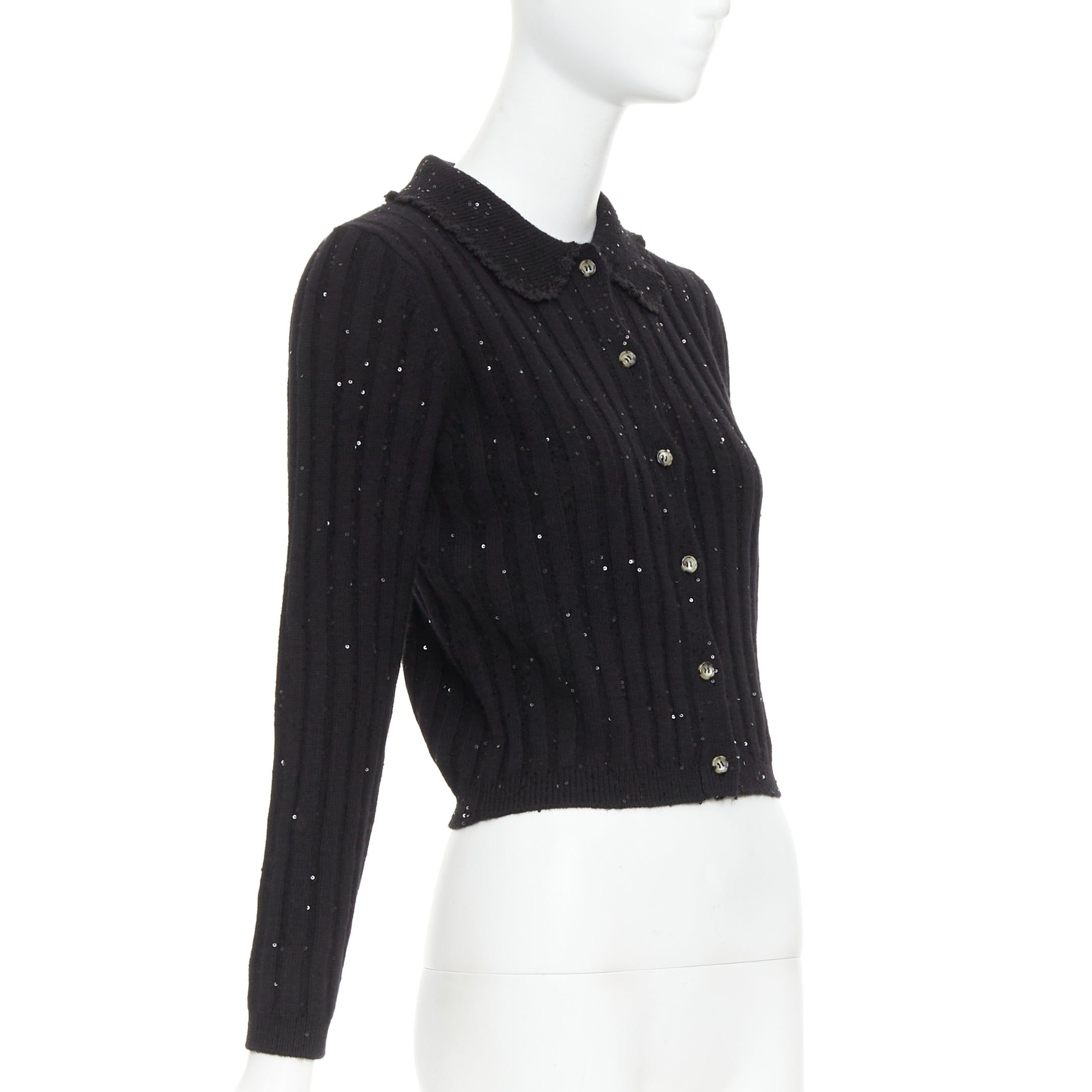 Shushu/Tong SHUSHU TONG black sequins wool cotton blend logo crop cardigan UK6 XS Size XS / US 0-2 / IT 36-38 - 4 Thumbnail
