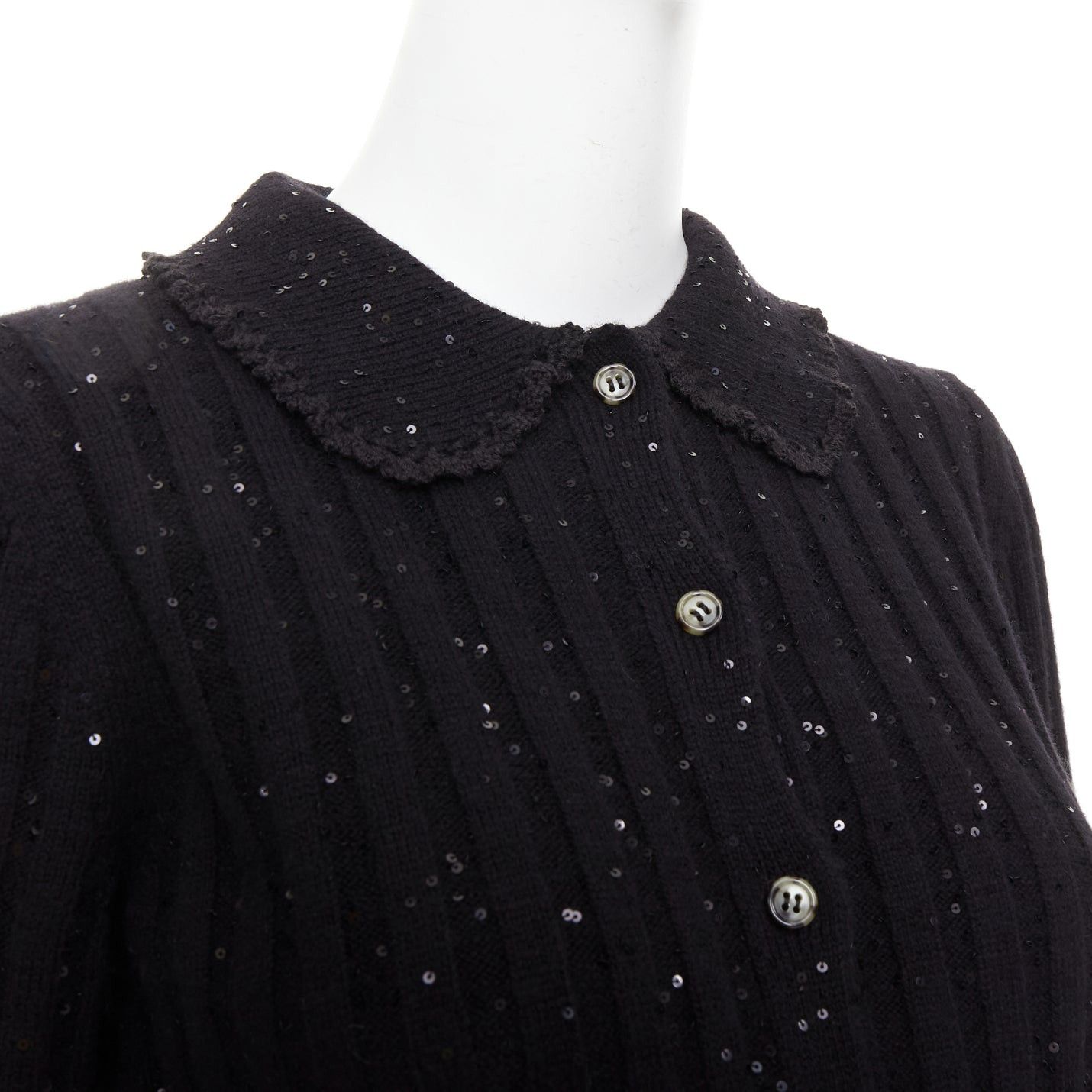 Shushu/Tong SHUSHU TONG black sequins wool cotton blend logo crop cardigan UK6 XS Size XS / US 0-2 / IT 36-38 - 8 Thumbnail