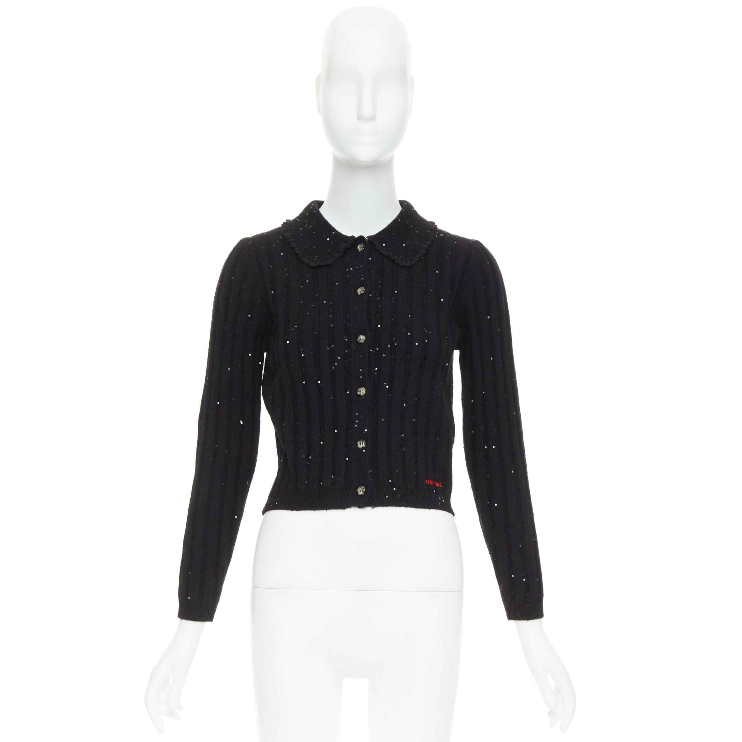 Shushu/Tong SHUSHU TONG black sequins wool cotton blend logo crop cardigan UK6 XS Size XS / US 0-2 / IT 36-38 - 10 Thumbnail