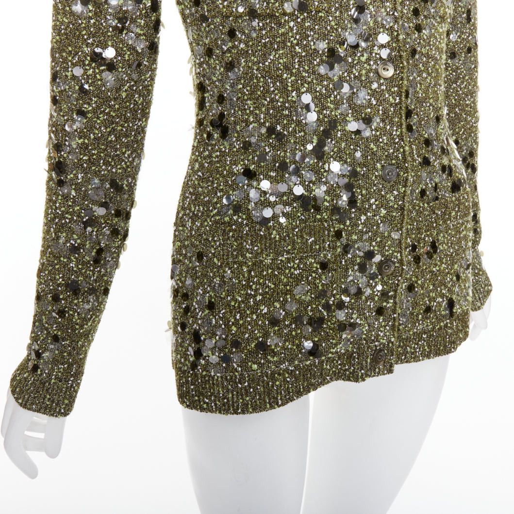 Gucci GUCCI De Sarno dark green boucle knit multi pailettes cardigan S Size S / US 4 / IT 40 - 8 Thumbnail