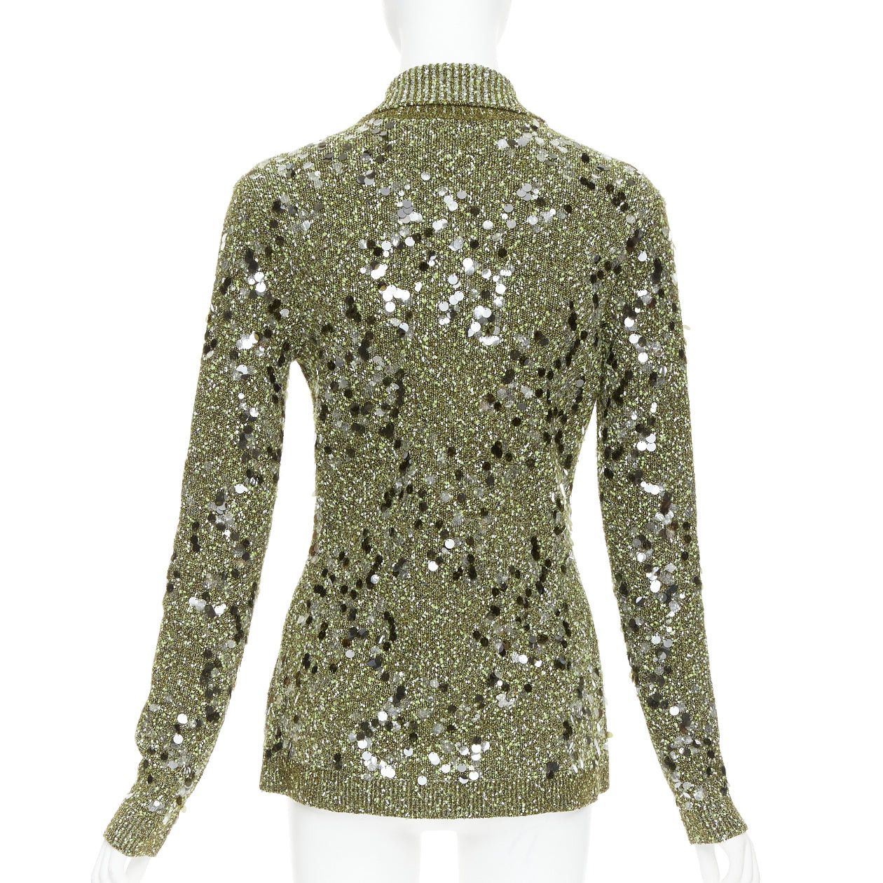 Gucci GUCCI De Sarno dark green boucle knit multi pailettes cardigan S Size S / US 4 / IT 40 - 6 Thumbnail