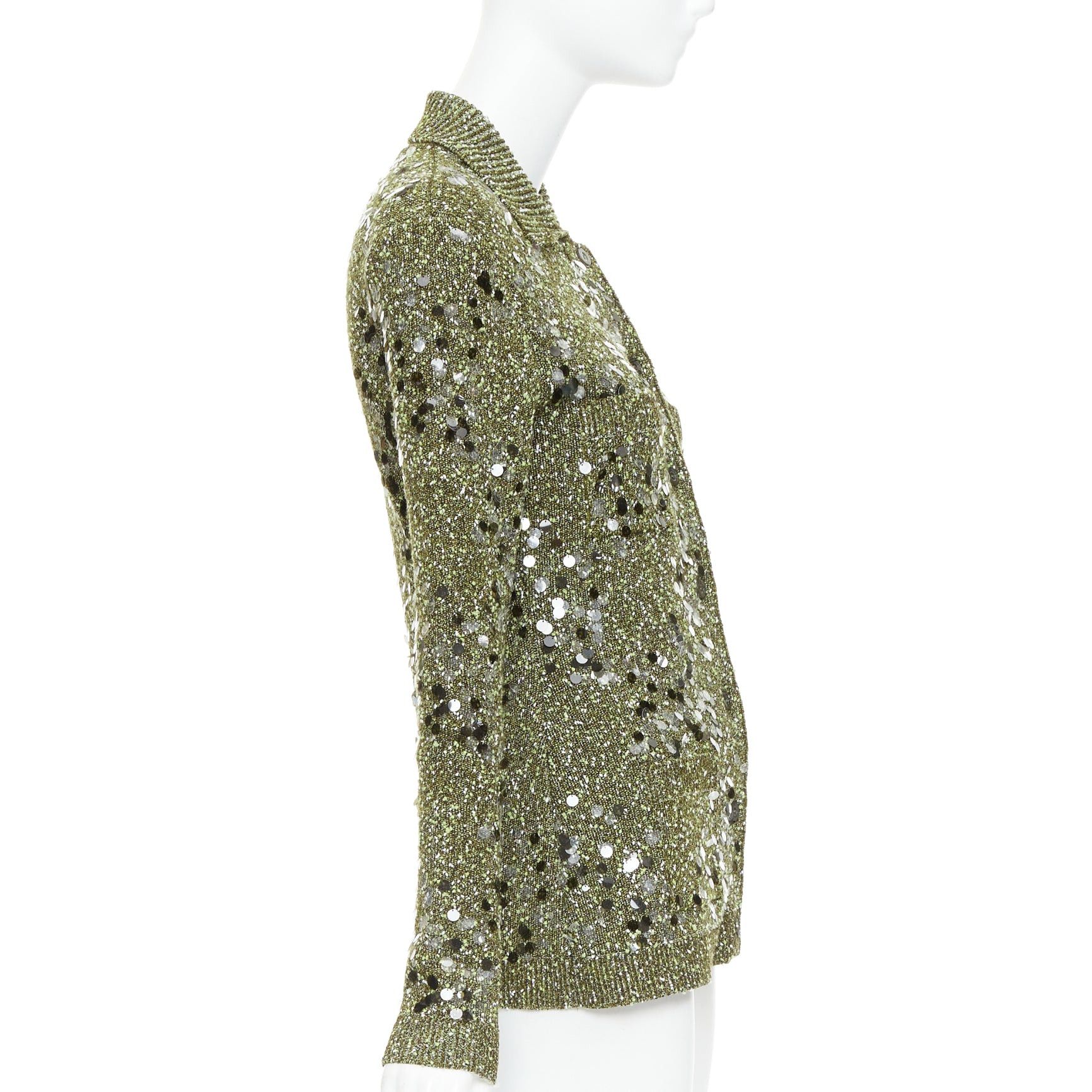 Gucci GUCCI De Sarno dark green boucle knit multi pailettes cardigan S Size S / US 4 / IT 40 - 5 Thumbnail