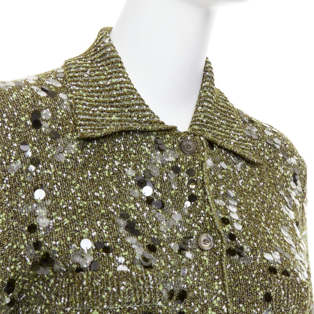 Gucci GUCCI De Sarno dark green boucle knit multi pailettes cardigan S Size S / US 4 / IT 40 - 2 Thumbnail
