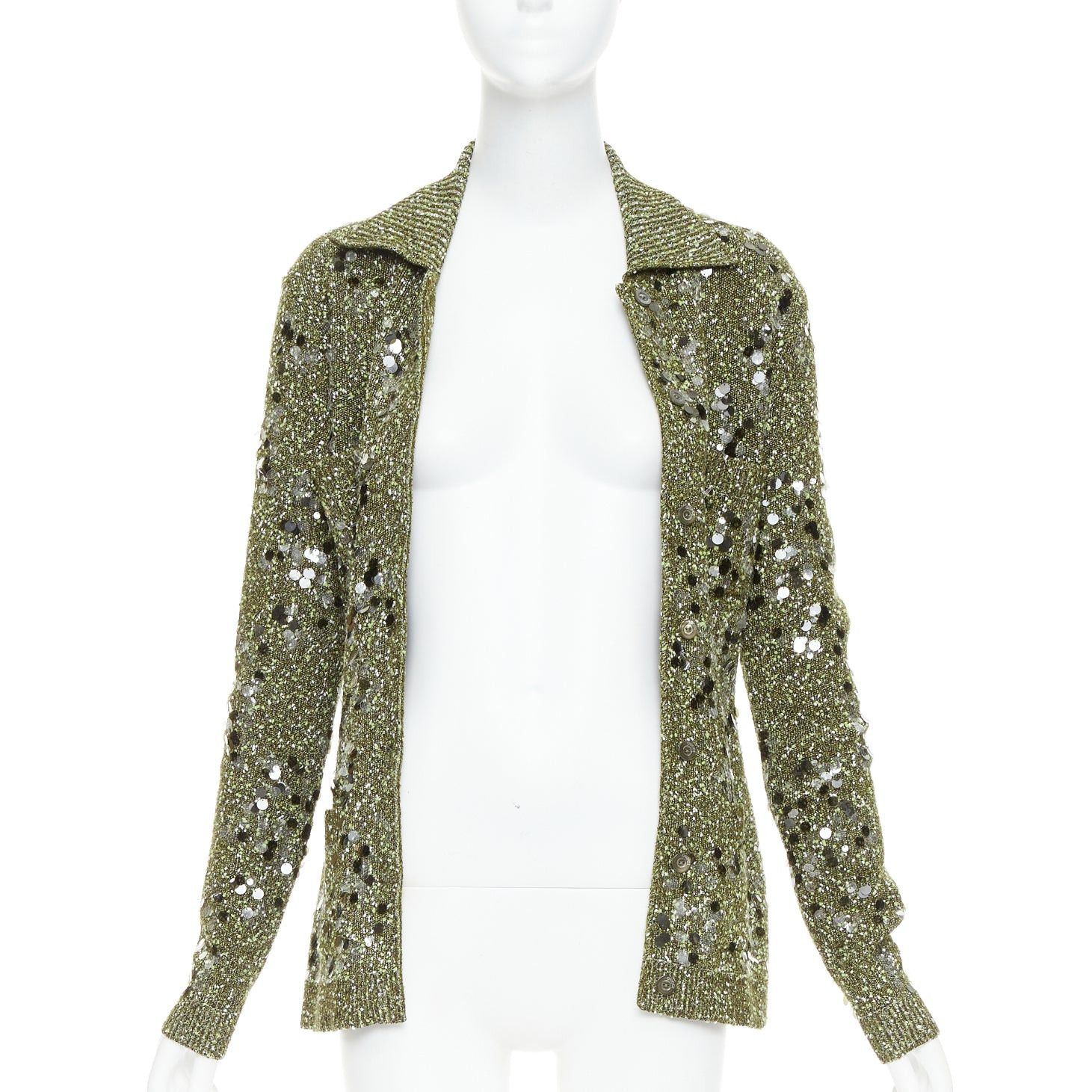 Gucci GUCCI De Sarno dark green boucle knit multi pailettes cardigan S Size S / US 4 / IT 40 - 3 Thumbnail