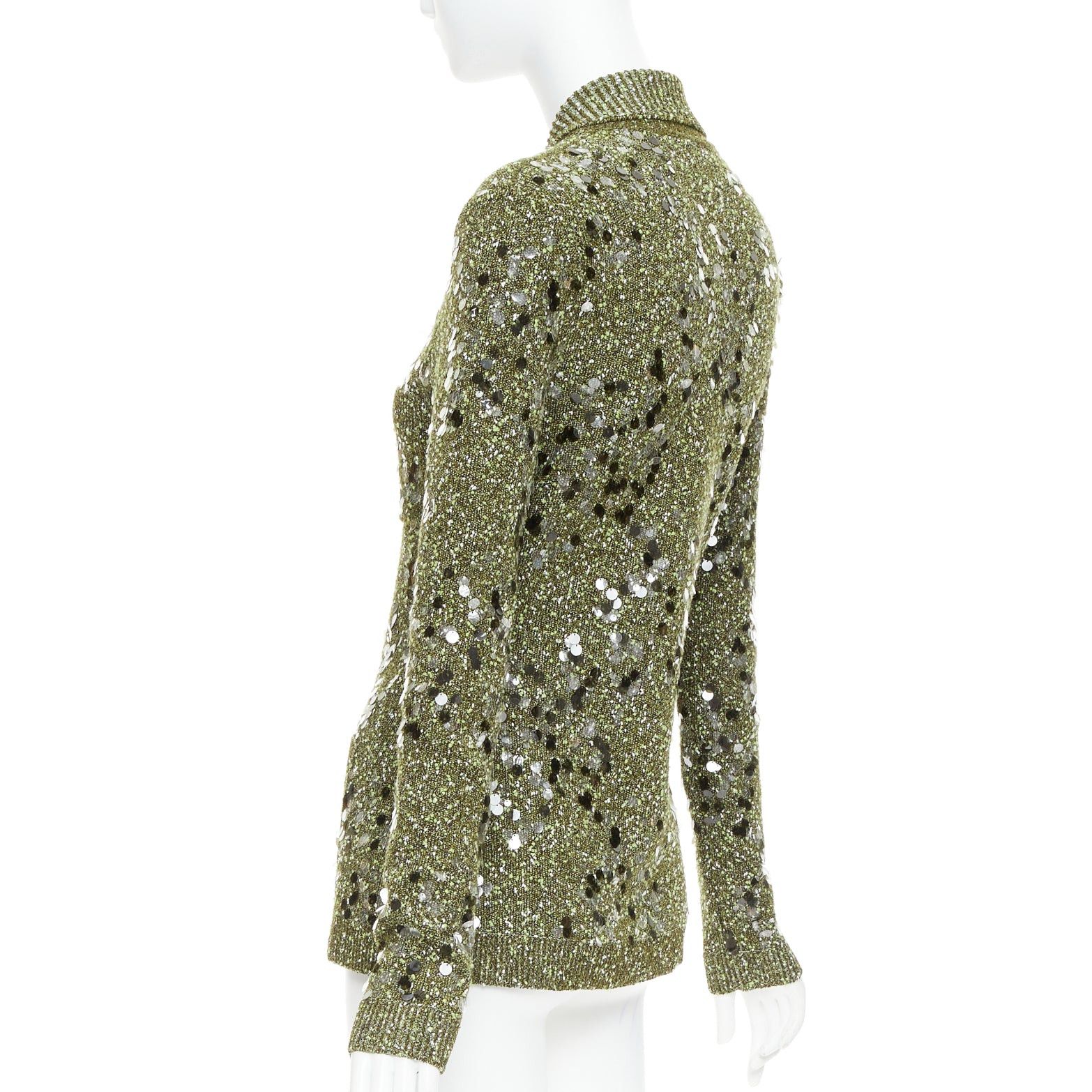 Gucci GUCCI De Sarno dark green boucle knit multi pailettes cardigan S Size S / US 4 / IT 40 - 7 Thumbnail