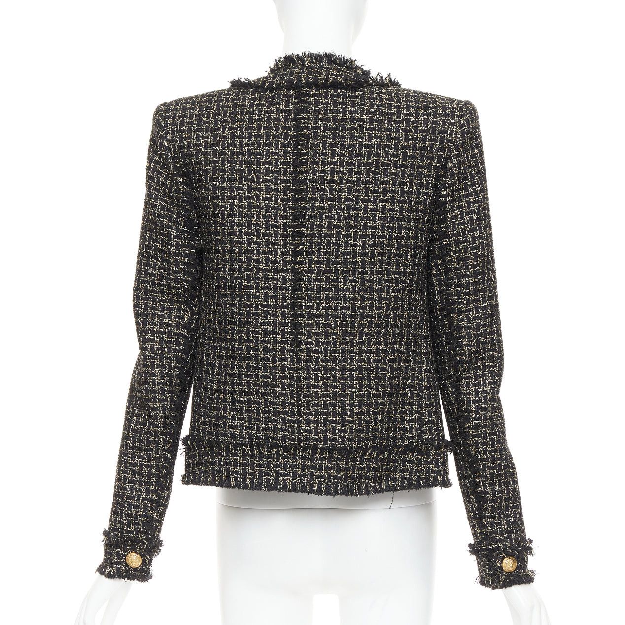 Balmain BALMAIN black gold tweed gold lion head buttons power jacket FR34 XS Size XS / US 0-2 / IT 36-38 - 5 Thumbnail