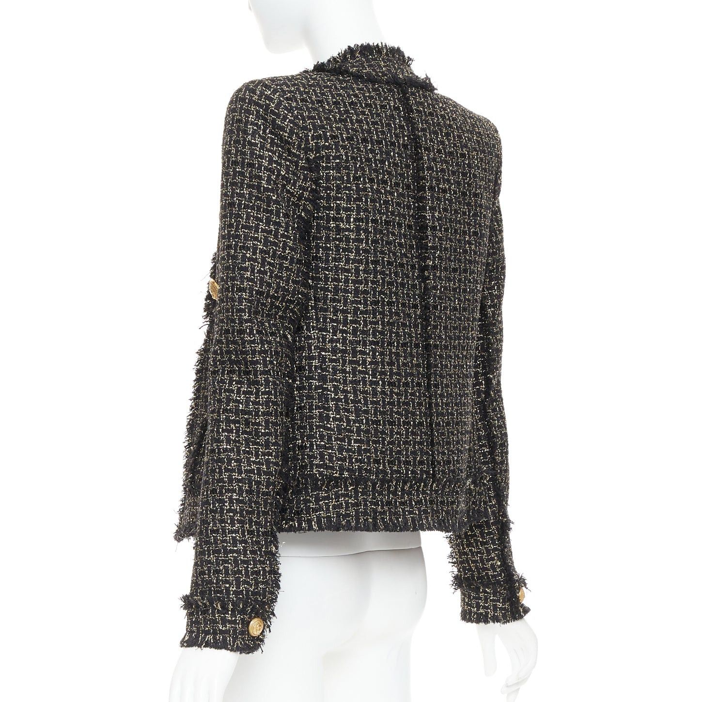 Balmain BALMAIN black gold tweed gold lion head buttons power jacket FR34 XS Size XS / US 0-2 / IT 36-38 - 6 Thumbnail