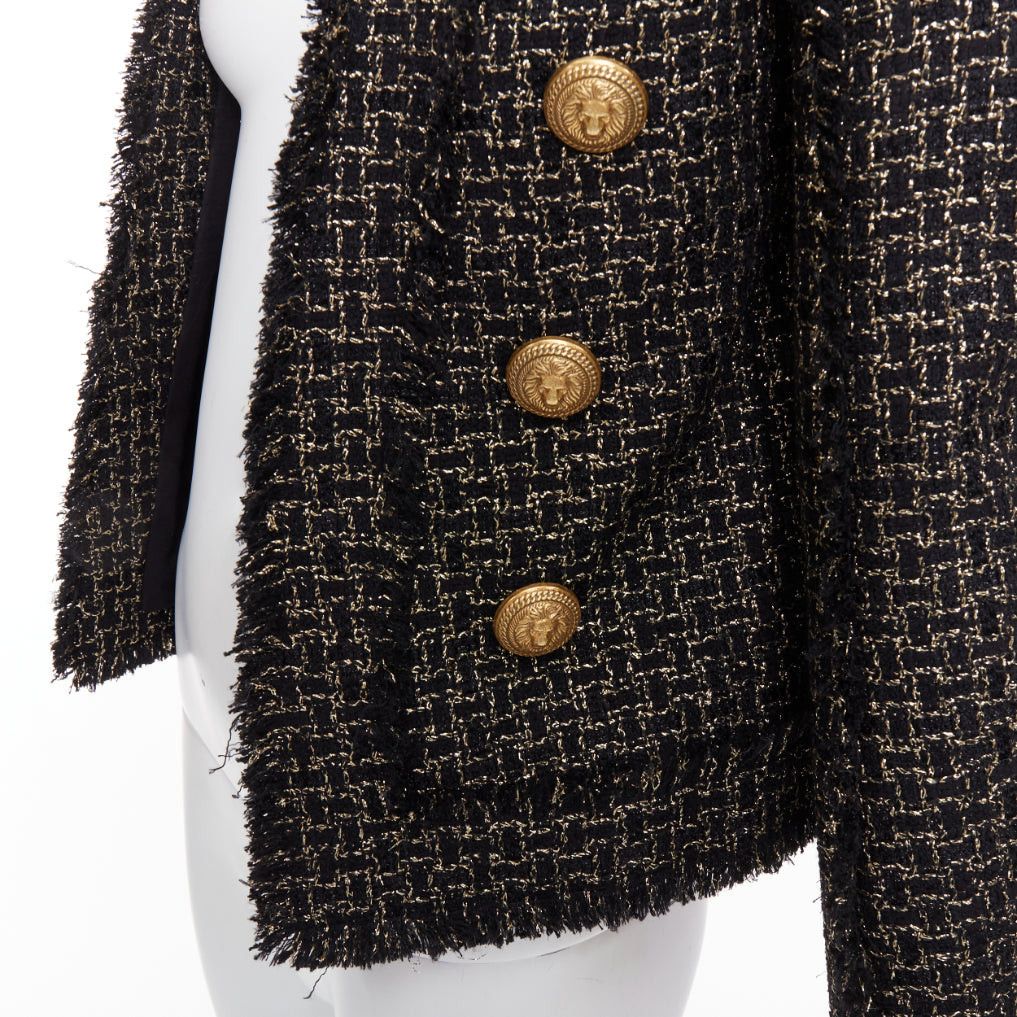 Balmain BALMAIN black gold tweed gold lion head buttons power jacket FR34 XS Size XS / US 0-2 / IT 36-38 - 7 Thumbnail