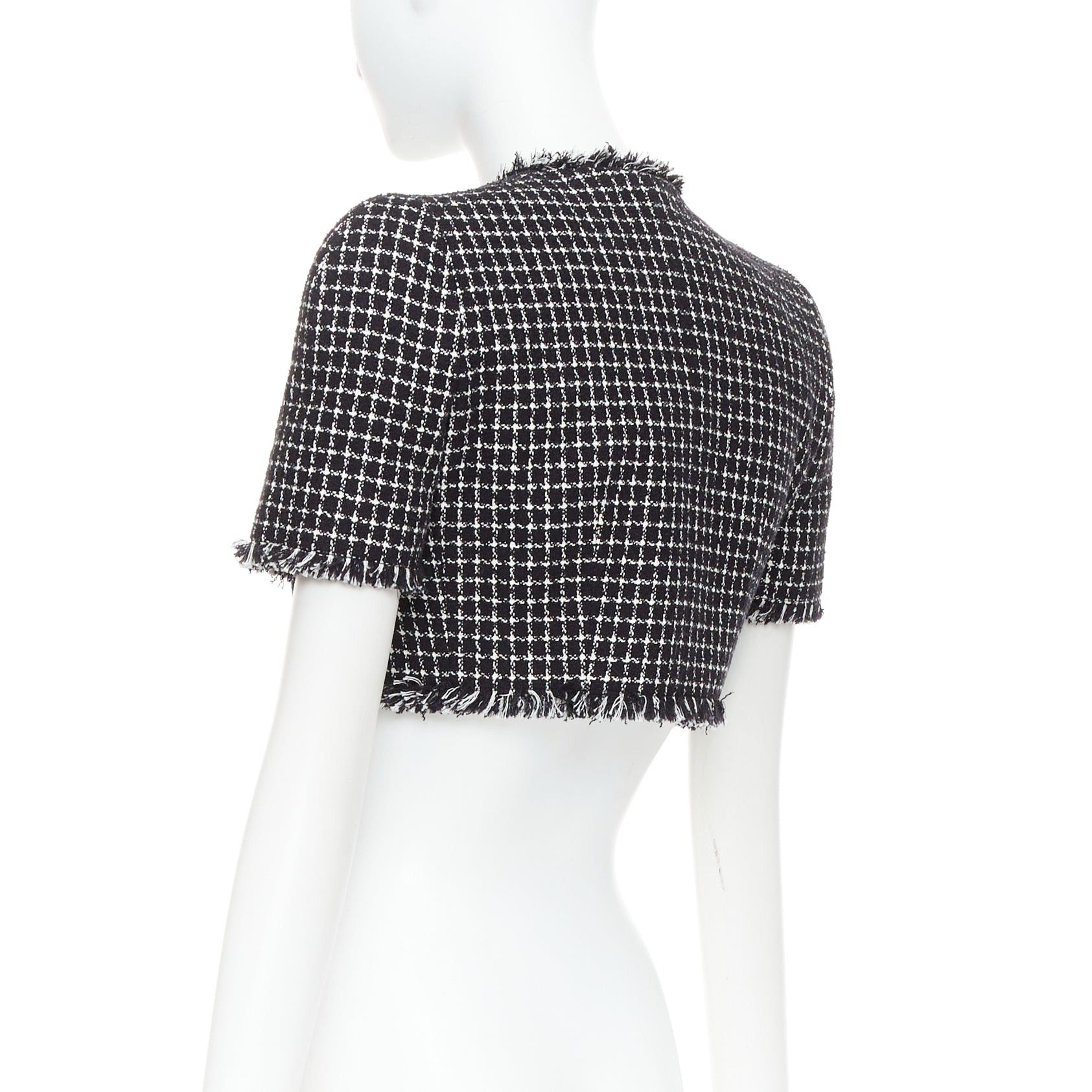 Balmain BALMAIN 2024 black white tweed lionhead buttons cropped jacket FR34 XS Size XS / US 0-2 / IT 36-38 - 7 Thumbnail