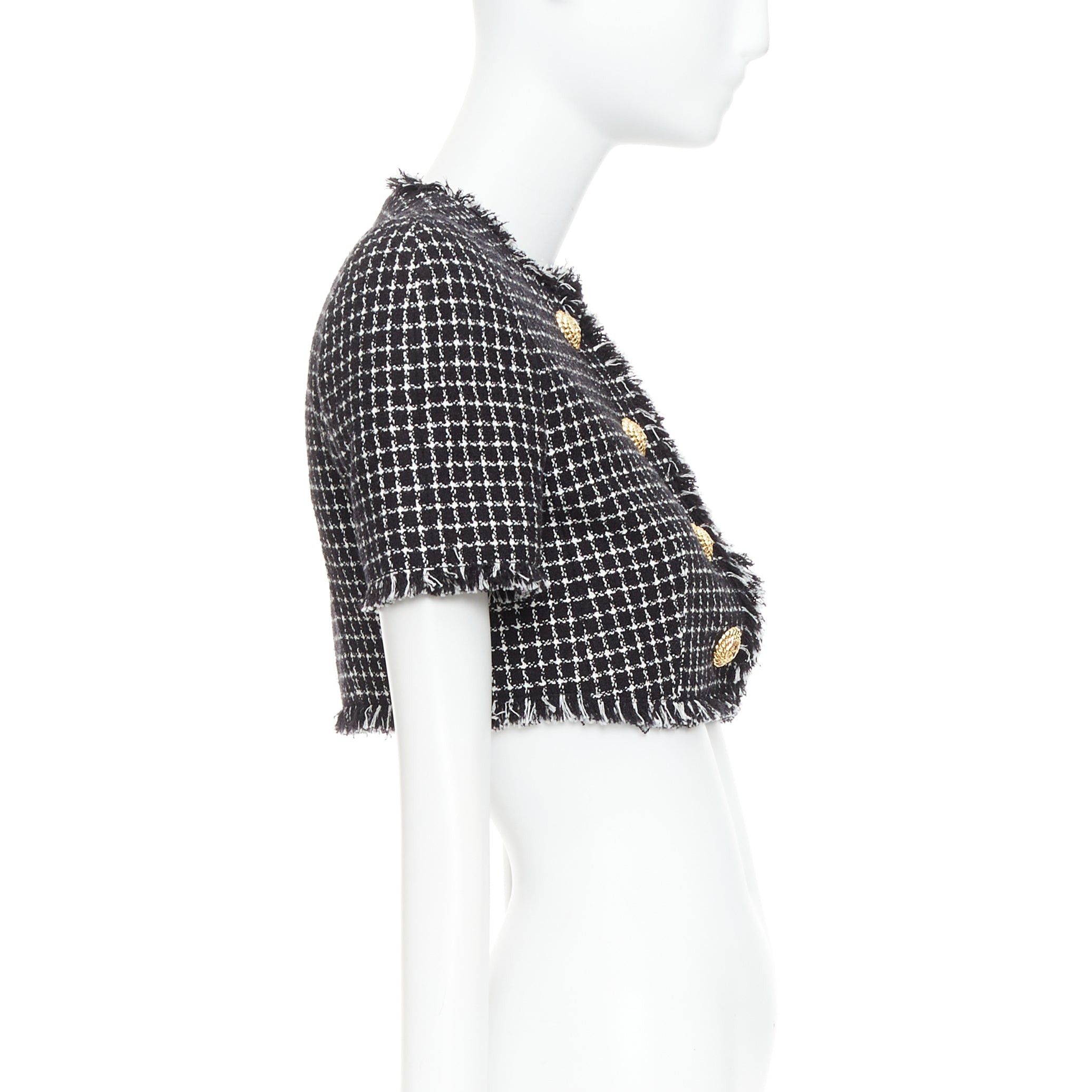 Balmain BALMAIN 2024 black white tweed lionhead buttons cropped jacket FR34 XS Size XS / US 0-2 / IT 36-38 - 5 Thumbnail