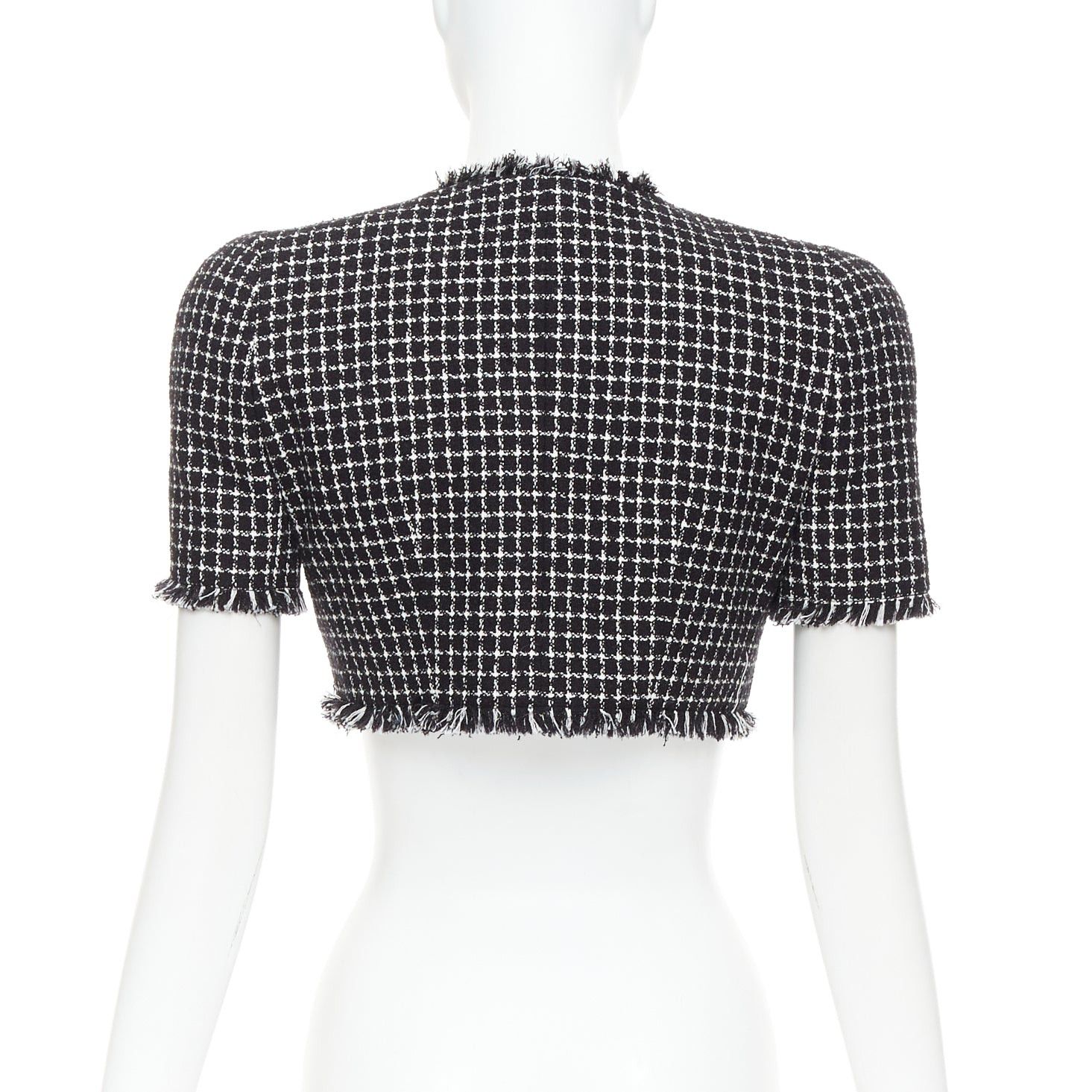Balmain BALMAIN 2024 black white tweed lionhead buttons cropped jacket FR34 XS Size XS / US 0-2 / IT 36-38 - 6 Thumbnail